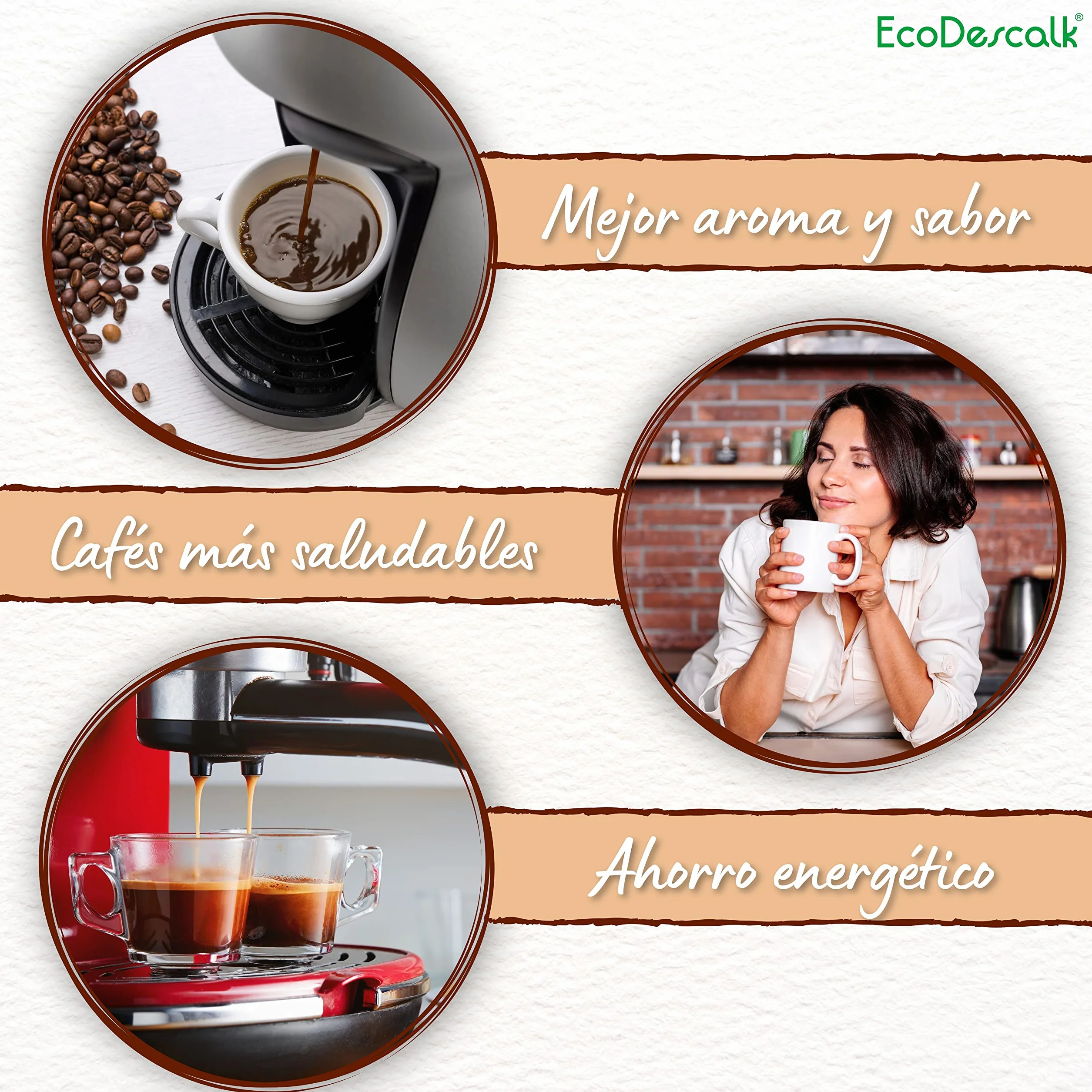 EcoDescalk Descalcificador Cafetera Ecológico 4 Sobres Compatible Nespresso Dolce Gusto Delonghi Tassimo
