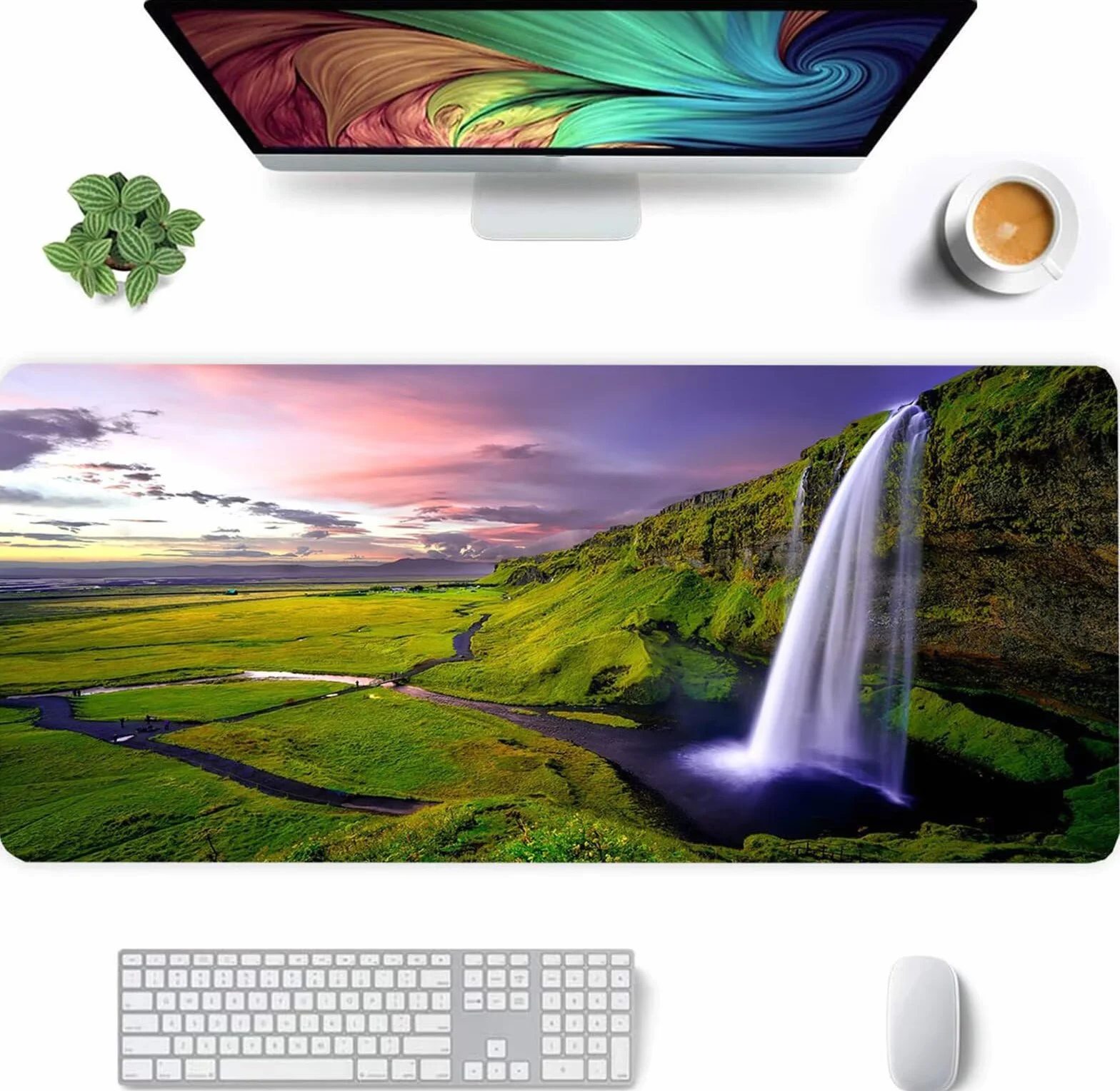 Alfombrilla Ratón XXL 1000x500x3mm Mouse Pad Grande Gaming,Alfombrilla Antideslizante,Tapete Escritorio con Bordes Cosidos,Alfombrilla Ratón para Jugadores, PC, Oficina, Cascada de pastizales