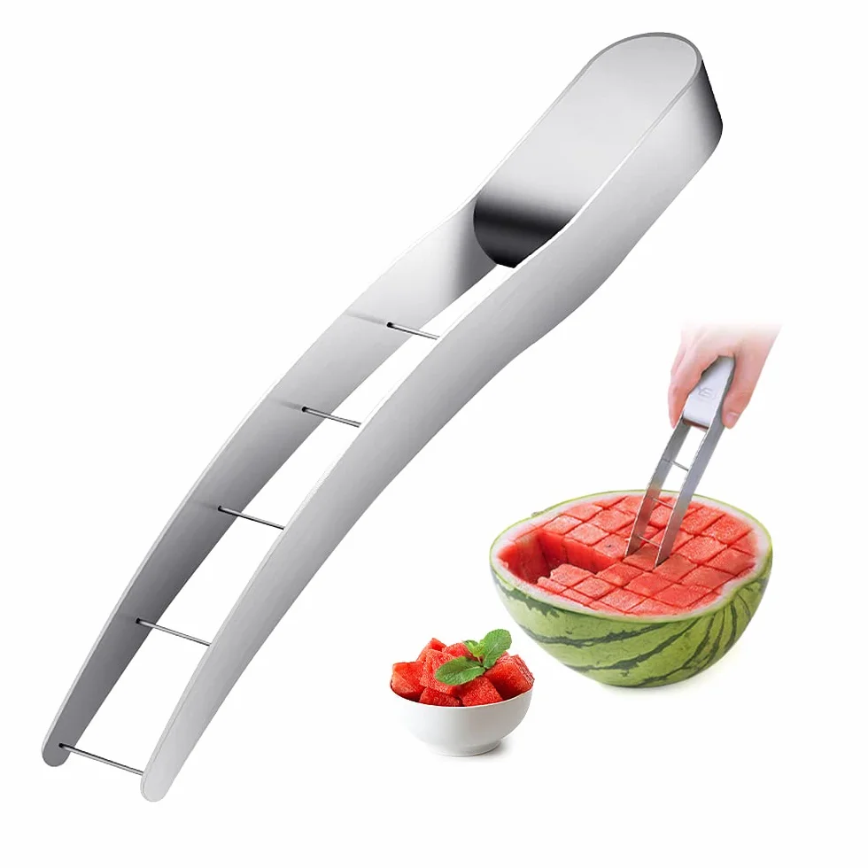 Cortador de Sandía, Acero Inoxidable, Corta Melones en Cubos Pequeños, Cortador de Frutas para Melón, Papaya, Fruta del Dragón