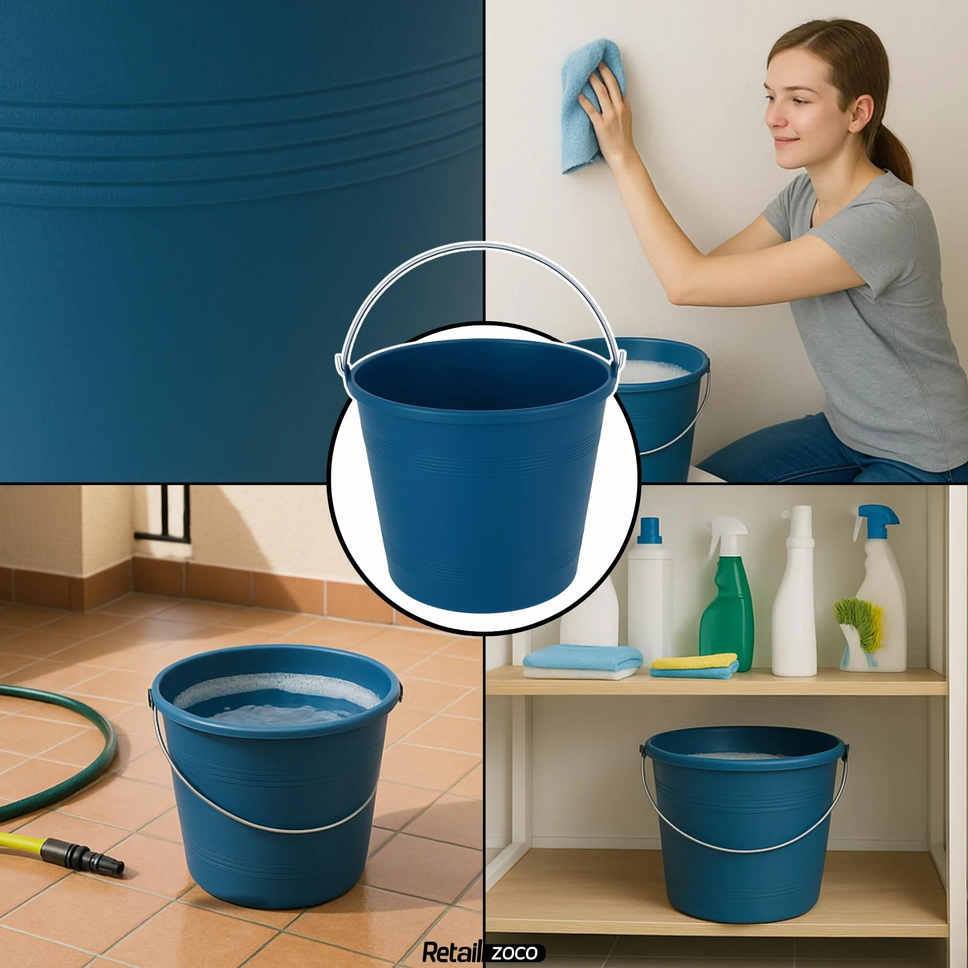 TECHZOCO Cubo engomado plástico reciclado con asa metálica 8 litros 22.5 cm altura
