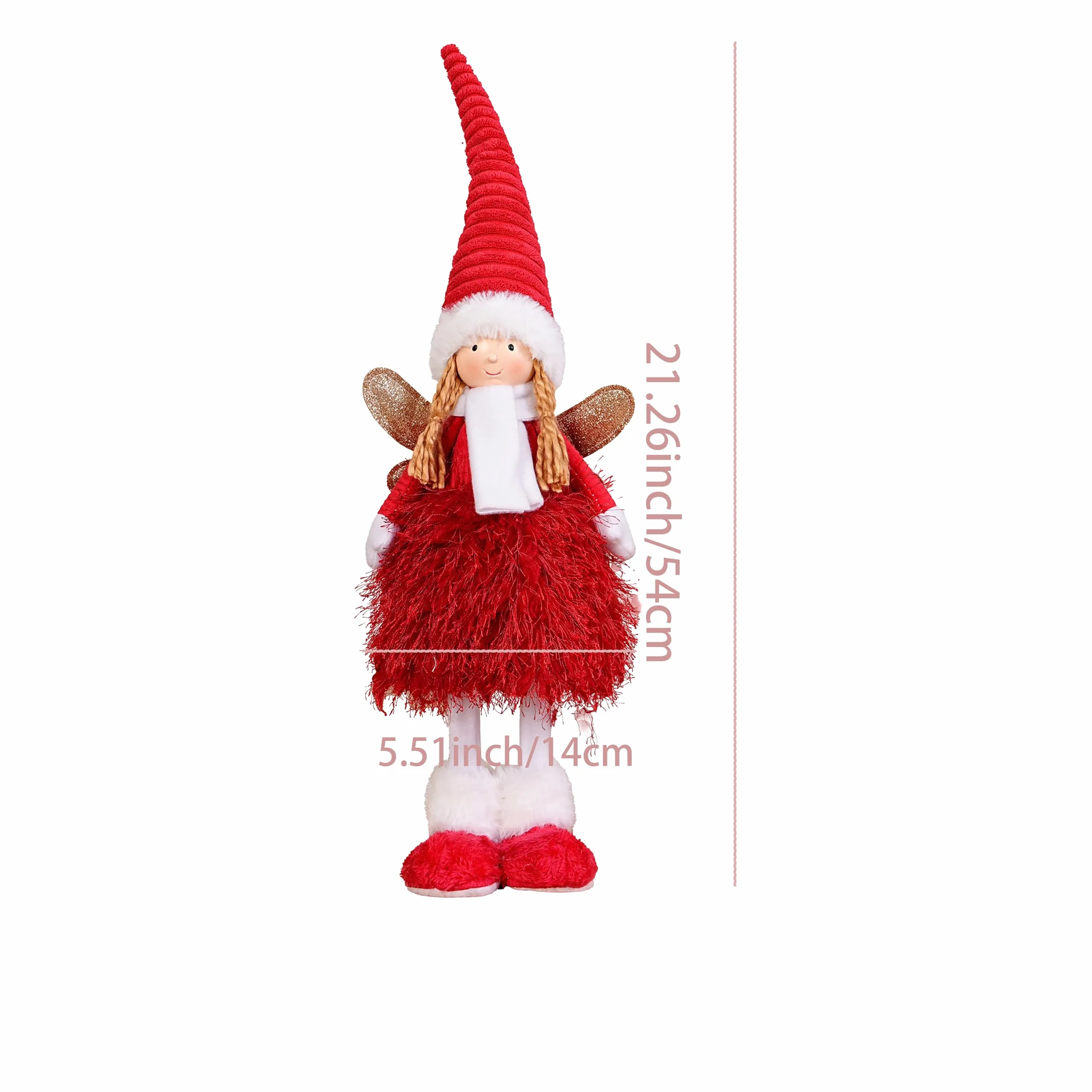 Figura de hada de ángel de tela decoración navideña rojo para interior