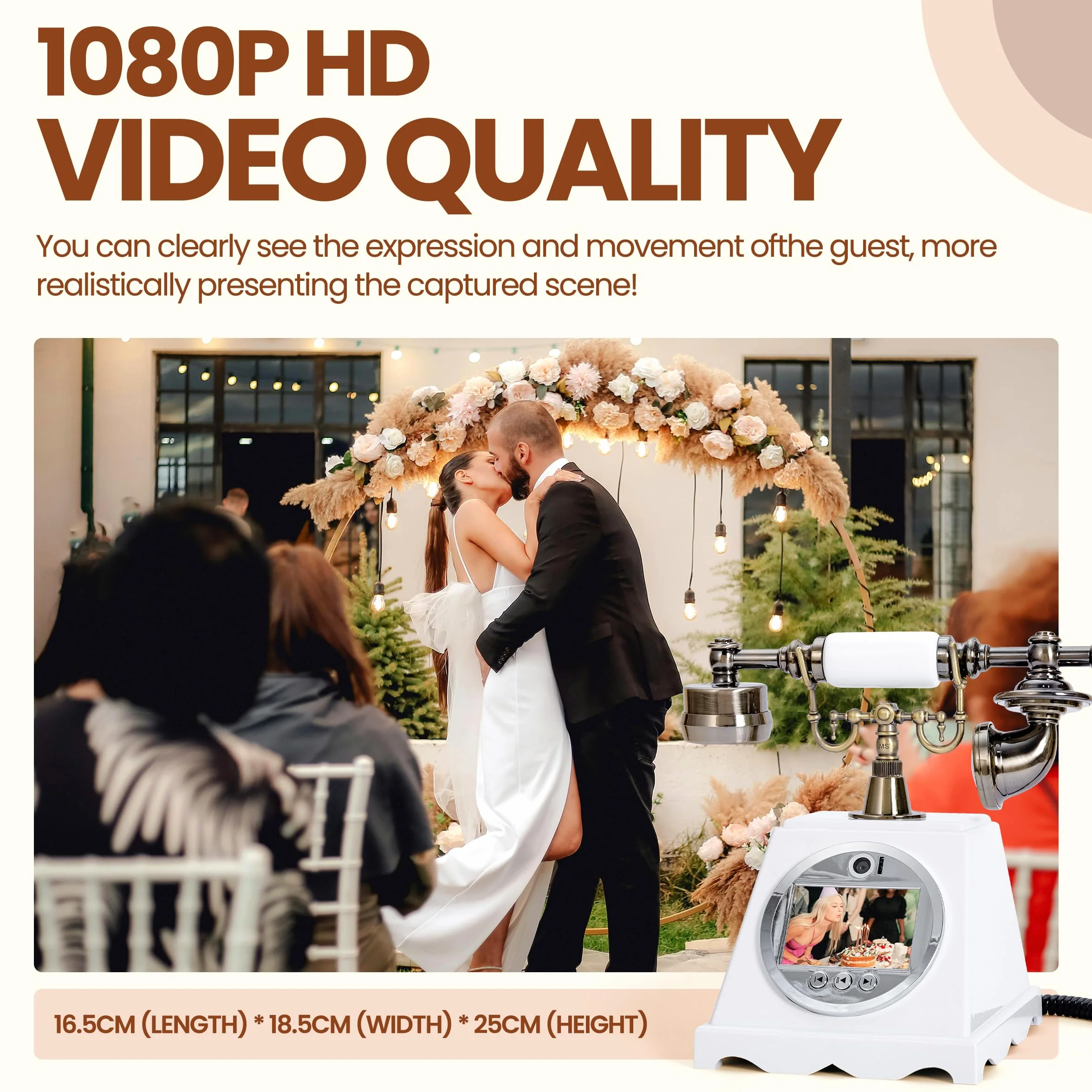 Teléfono Libro de Invitados de Video y Audio HD 1080P para Bodas, Despedida de Soltera, Cumpleaños