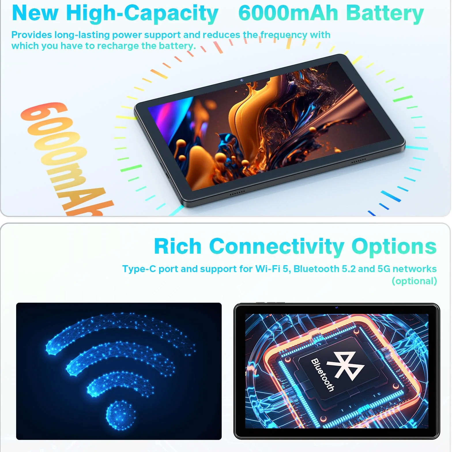 Tablet 10 Pulgadas Android 15, 18 GB RAM + 128 GB ROM, Google GMS, Expandible a 1 TB, Compatible con Widevine L1, Procesador Octa-Core con 2.4G+5G WiFi 5, BT 5.2, Batería de 6000 mAh, GPS, Cámara Dual