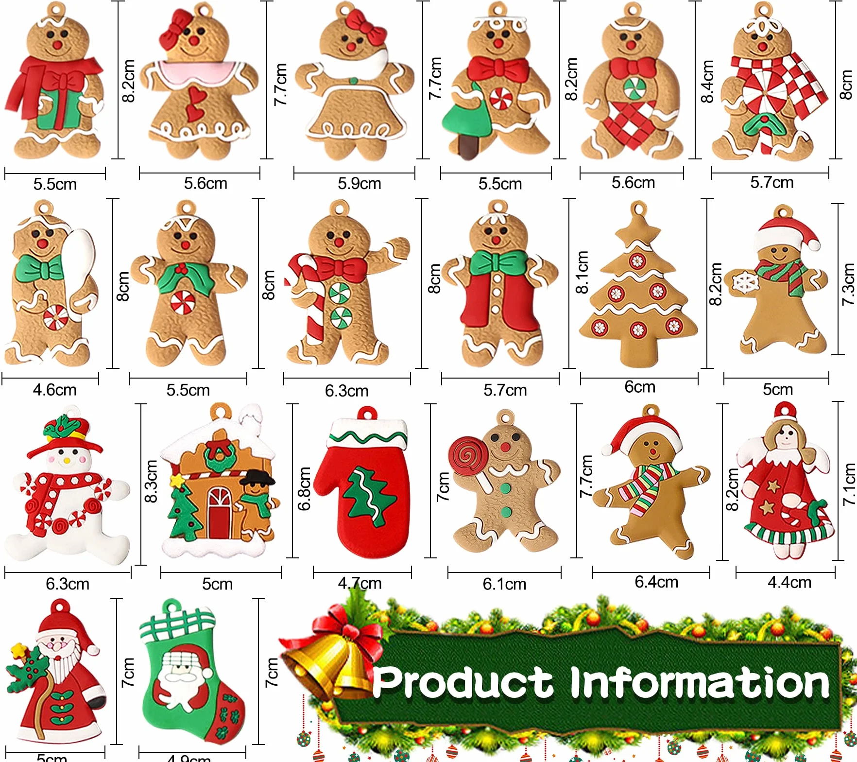 Adornos Navideños de Pan de Jengibre 20 Piezas Mini Colgantes para Árbol de Navidad