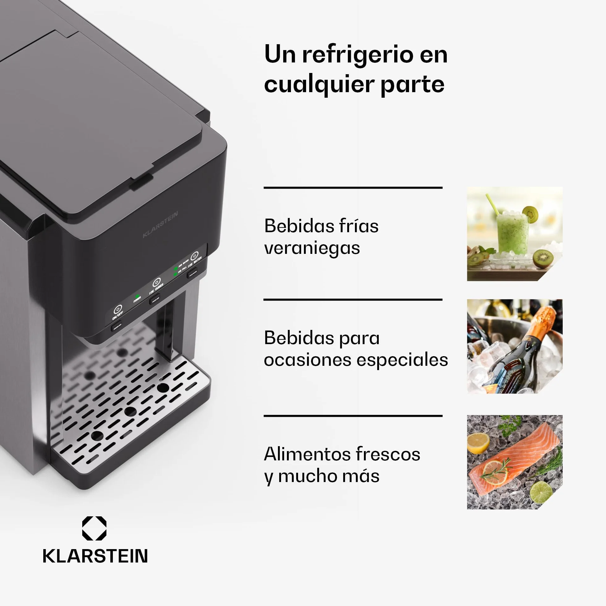 Klarstein ArcticBlend 3en1 máquina de hielo 20 kg/24h acero inoxidable negro