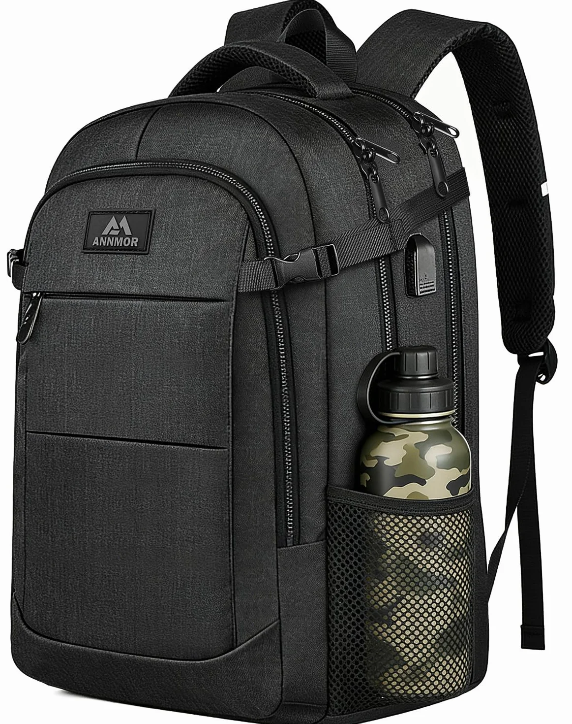 Mochila Portátil, 15,6-17,3" Mochila Ordenador Portatil, Mochila Hombre Trabajo con Puerto USB para Trabajo Viaje Escolares - Negro