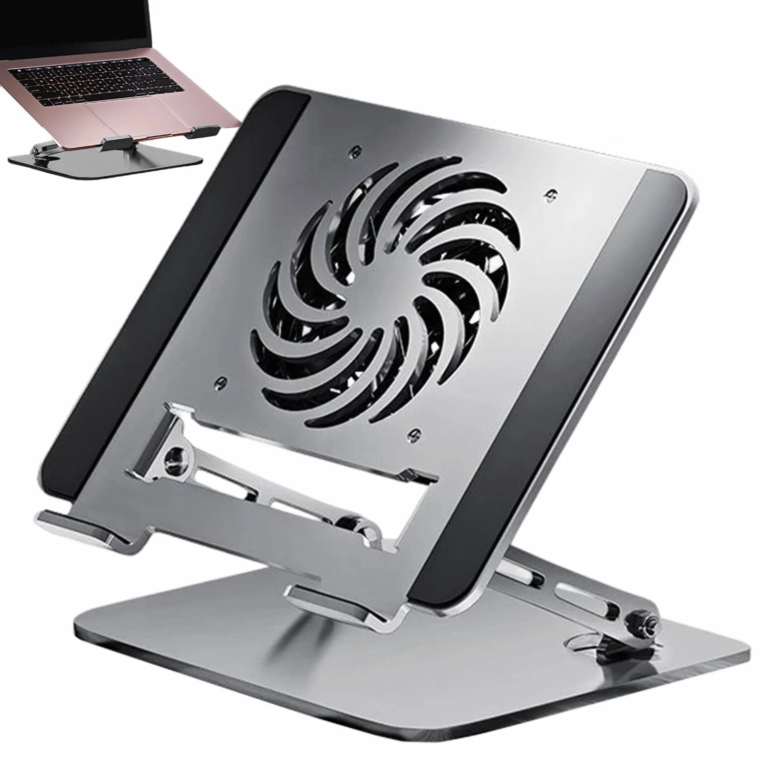 Soporte Para Portátil Con Ventilador Y Soporte De Altura Ajustable | Soporte Plegable De Metal Para Portátil Para Tablet Portátil Impresora Sofá Mesa Cama Viaje Oficina Casa Trabajo Lectura