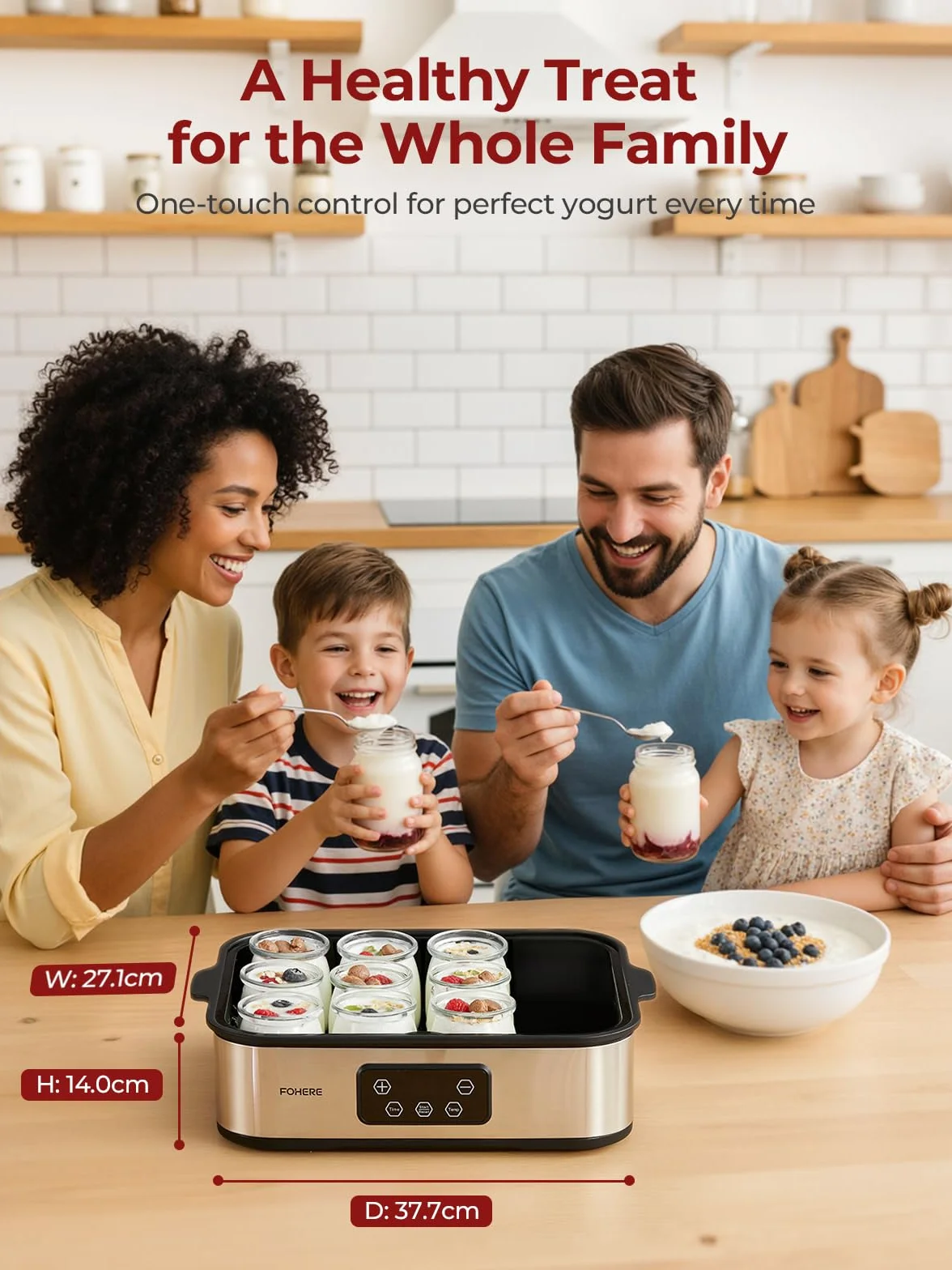FOHERE Yogurtera 12 Vasos 180 ml 25 W Máquina de Yogur Griega LCD Pantalla
