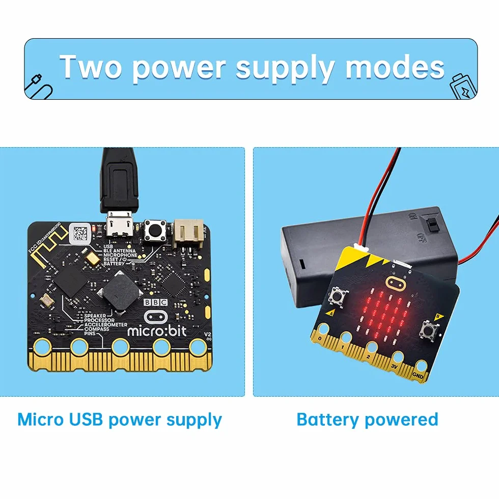 KEYESTUDIO Kit básico de Inicio para BBC Micro bit, con Placa de microbits, Soporte de batería, Cable Micro USB