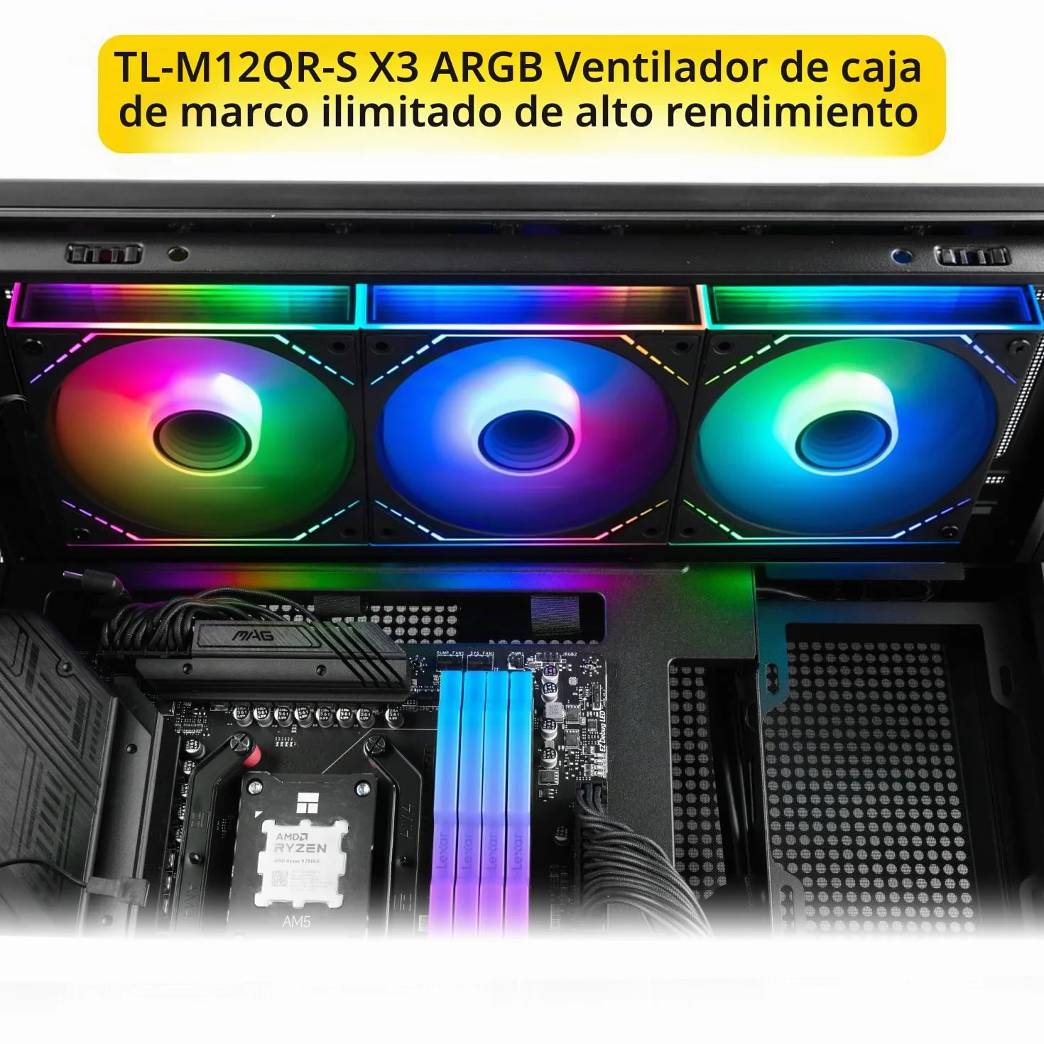 Thermalright TR Ventilador de CPU inverso TL-M12QR-S X3, bloques de construcción de 120 mm, conector PWM, refrigeración silenciosa de PC con luz ARGB, ventilador de PC conectado inalámbrico con efecto