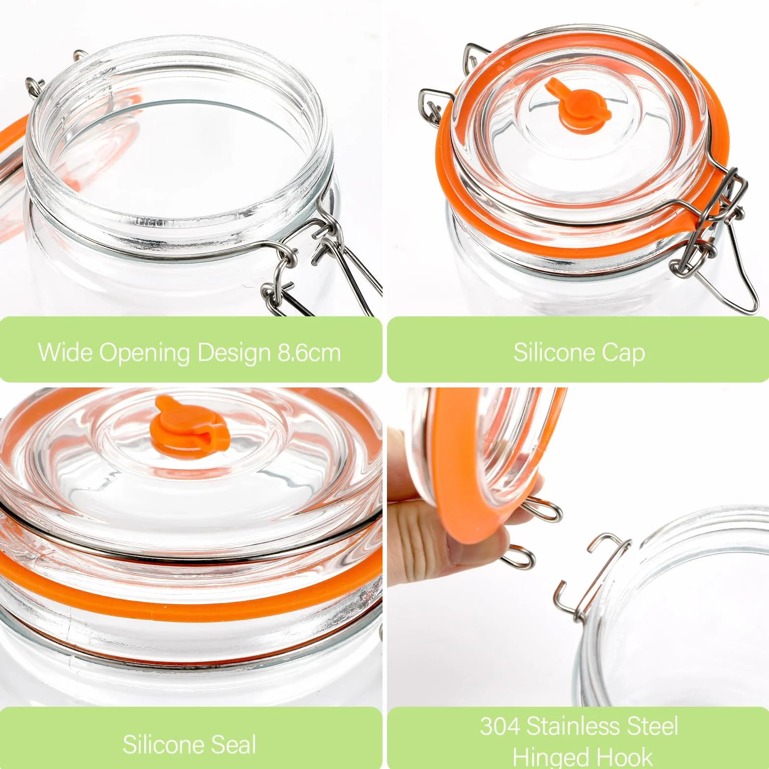 Tarros de Fermentación 1000ml con Cierre de Aire y Pesos, Cristal Transparente para Kimchi, Kombucha
