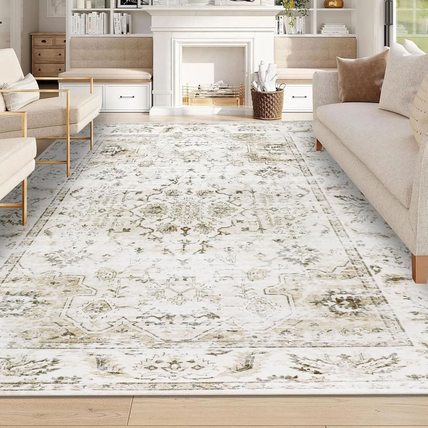 Homcomodar Alfombra Salon Pelo Corto 160x230cm Alfombra Dormitorio Matrimonio Carpet Rugs for Living Room Alfombras Lavables de Salon Comedor Habitacion Beige