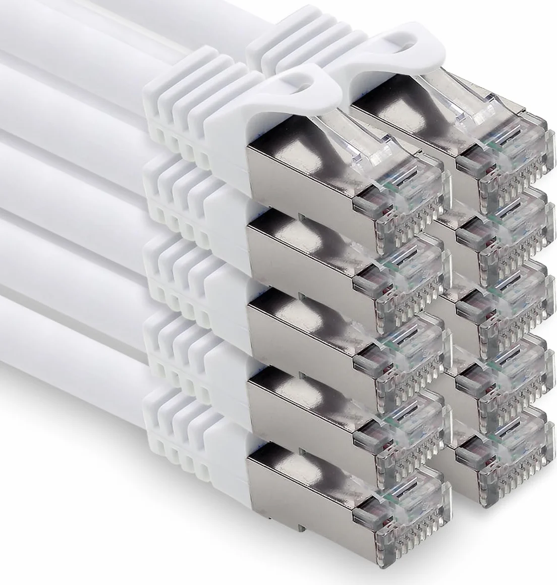 Cable LAN de 1 m, Cat7, color blanco, 10 unidades, Ethernet RJ45, 10 Gbps, SFTP, cable de conexión para router, módem, conmutador, PC, portátil, consola de juegos