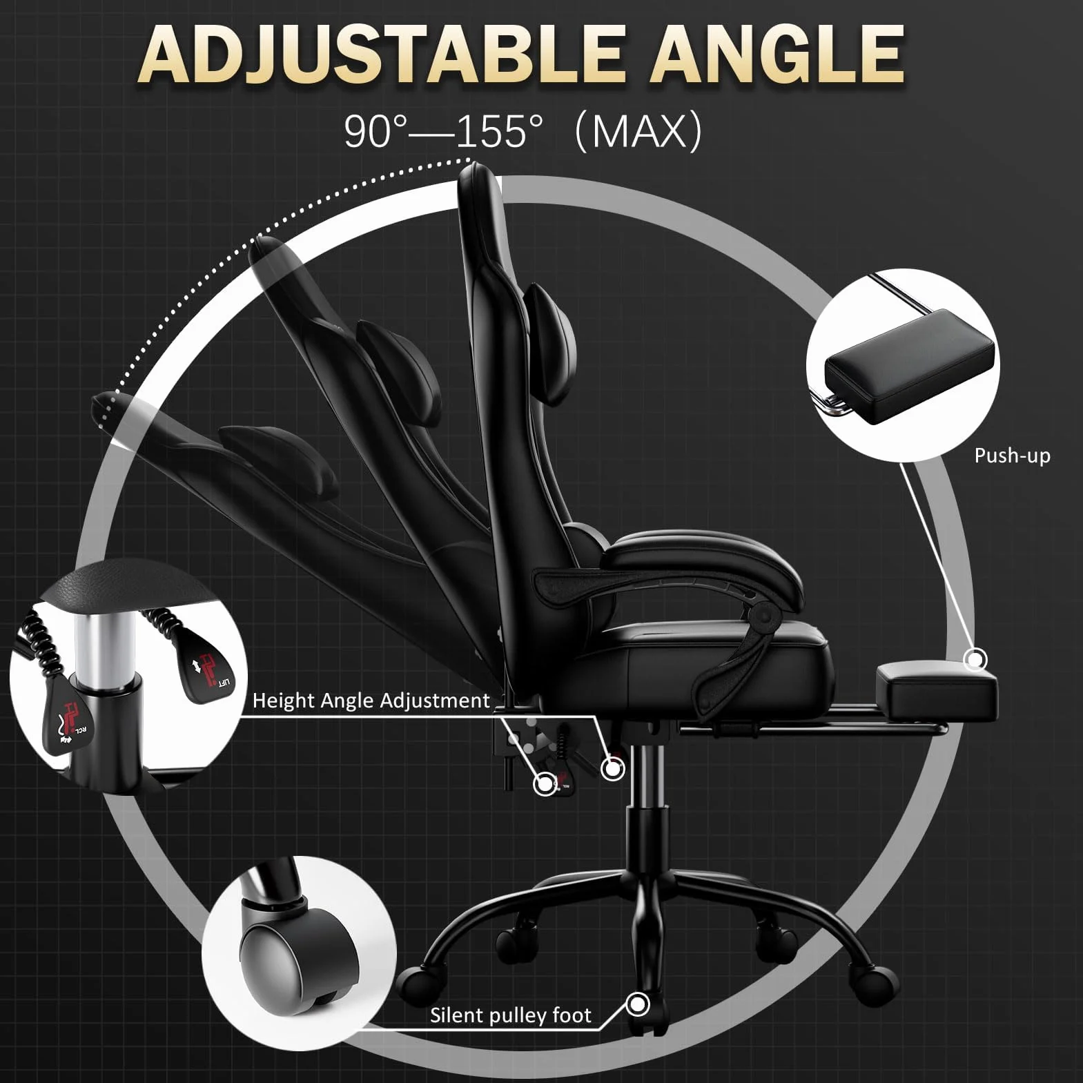 Silla Gaming con Reposapies Respaldo Lumbar Ajustable Altura Piel Sintética Negra