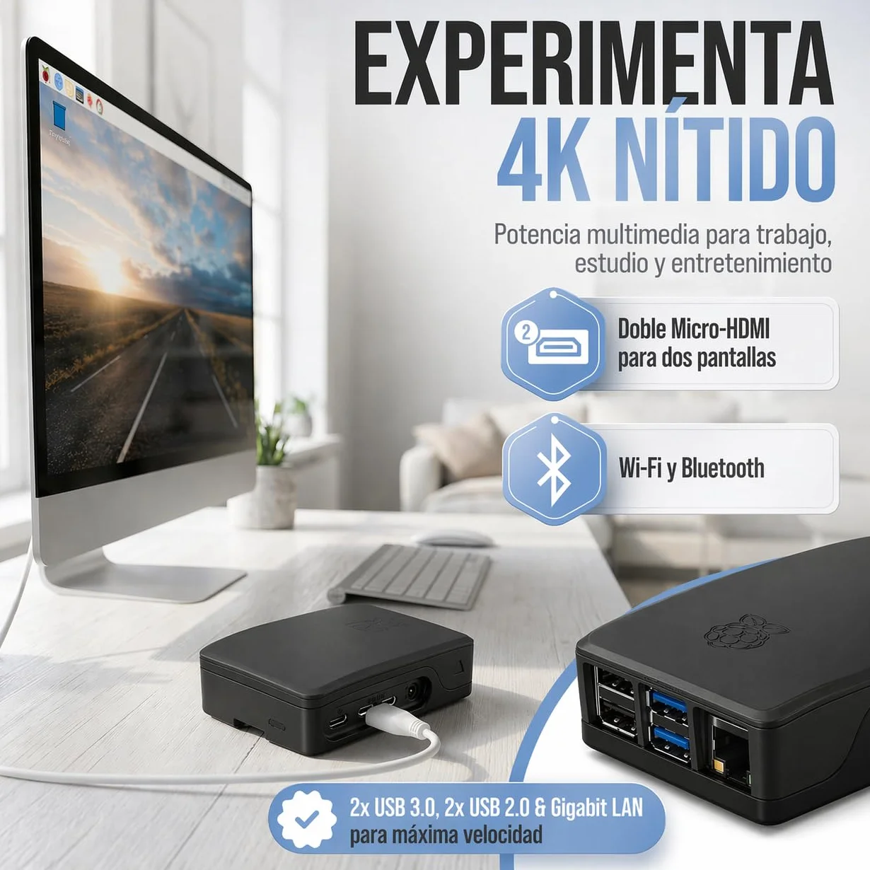 db-tronic Raspberry Pi 4 4 GB Starter Kit | Edición Negra 64 GB | Alimentación 15 W | Carcasa | Micro HDMI 4K | Disipadores | Lector USB | Ideal para Home Assistant y el Smart Home