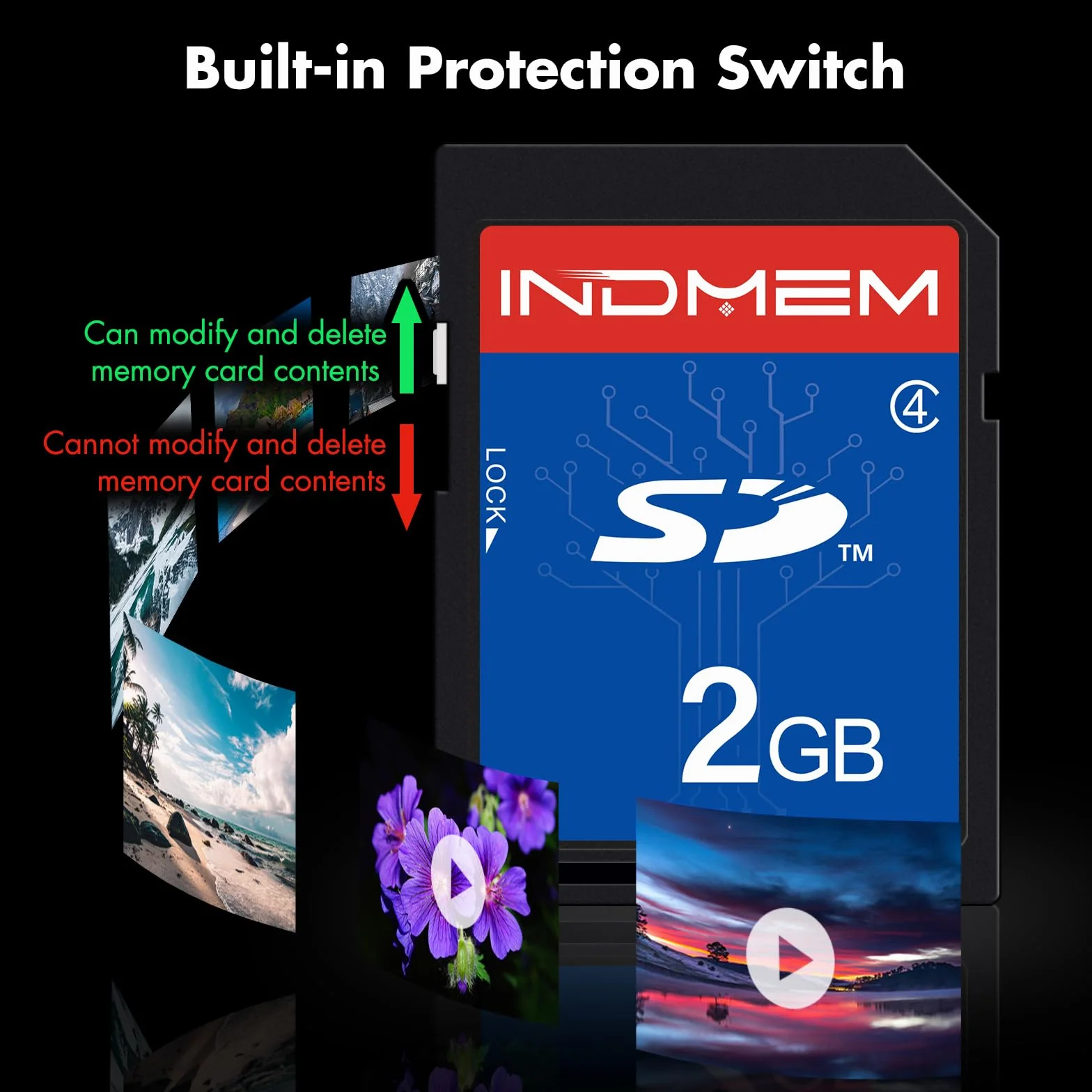 INDMEM Tarjeta SD de 2 GB, 2 unidades, clase 4 MLC Secure Digital Flash Memory Card Camera Card