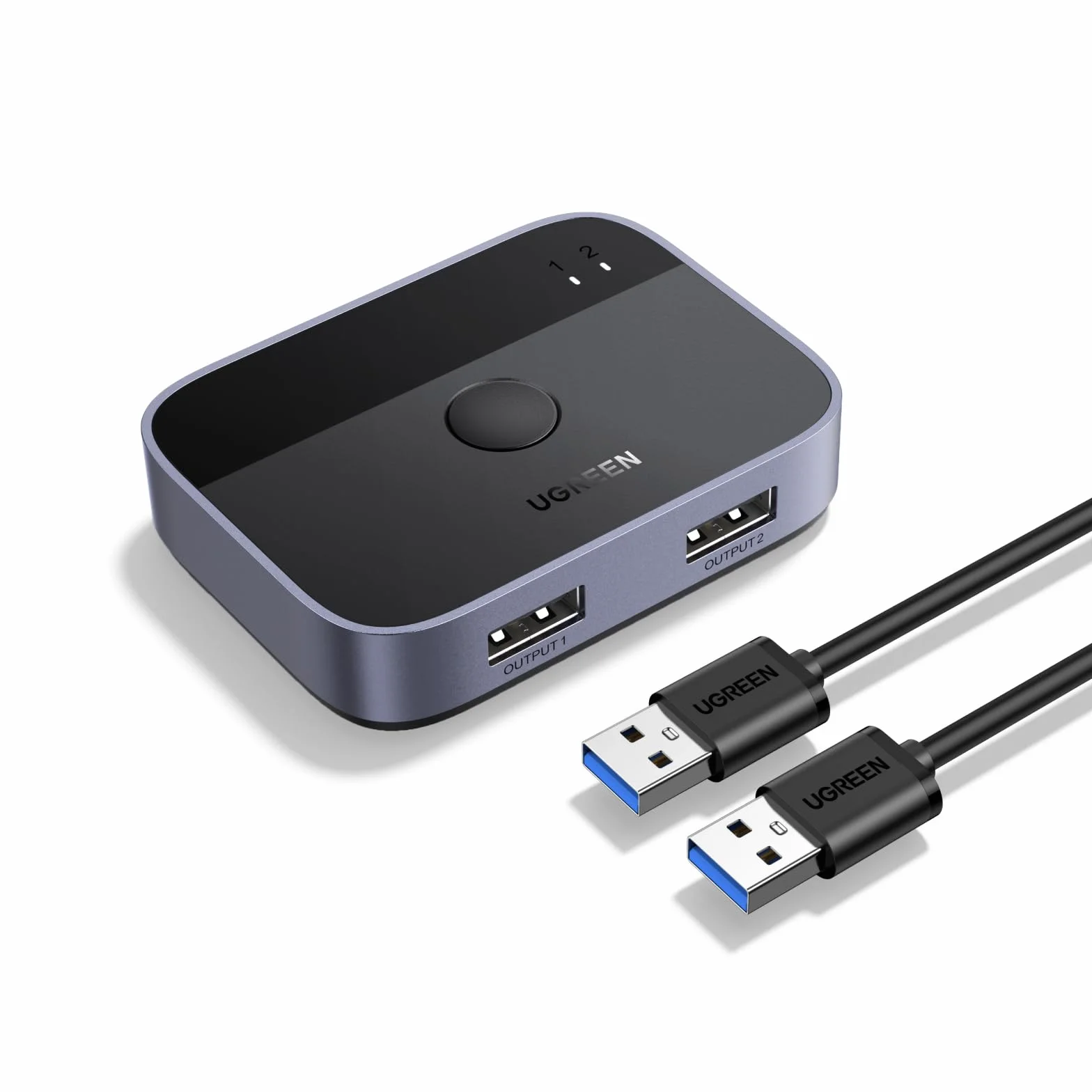 UGREEN Switch USB 3.0 5Gbps KVM Switcher 2 Puertos para 2 PC 2 Entradas 2 Salidas Aluminio para Teclado Ratón Disco Duro Externo Impresora Escáner 2 Cables 3.0 Incluidos