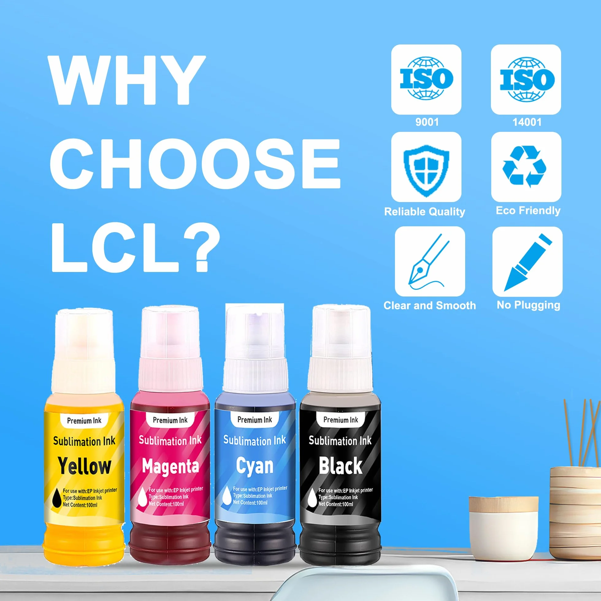 LCL 500ml Recambio de Tinta de sublimación Reemplazo para Epson EcoTank ET-2700 ET-2750 ET-2751 ET-2756 ET-3700 ET-2850 for Heat Transfer Mug, Tumbler, T Shirts(Autofill/Upgrade Version/ICC Free)
