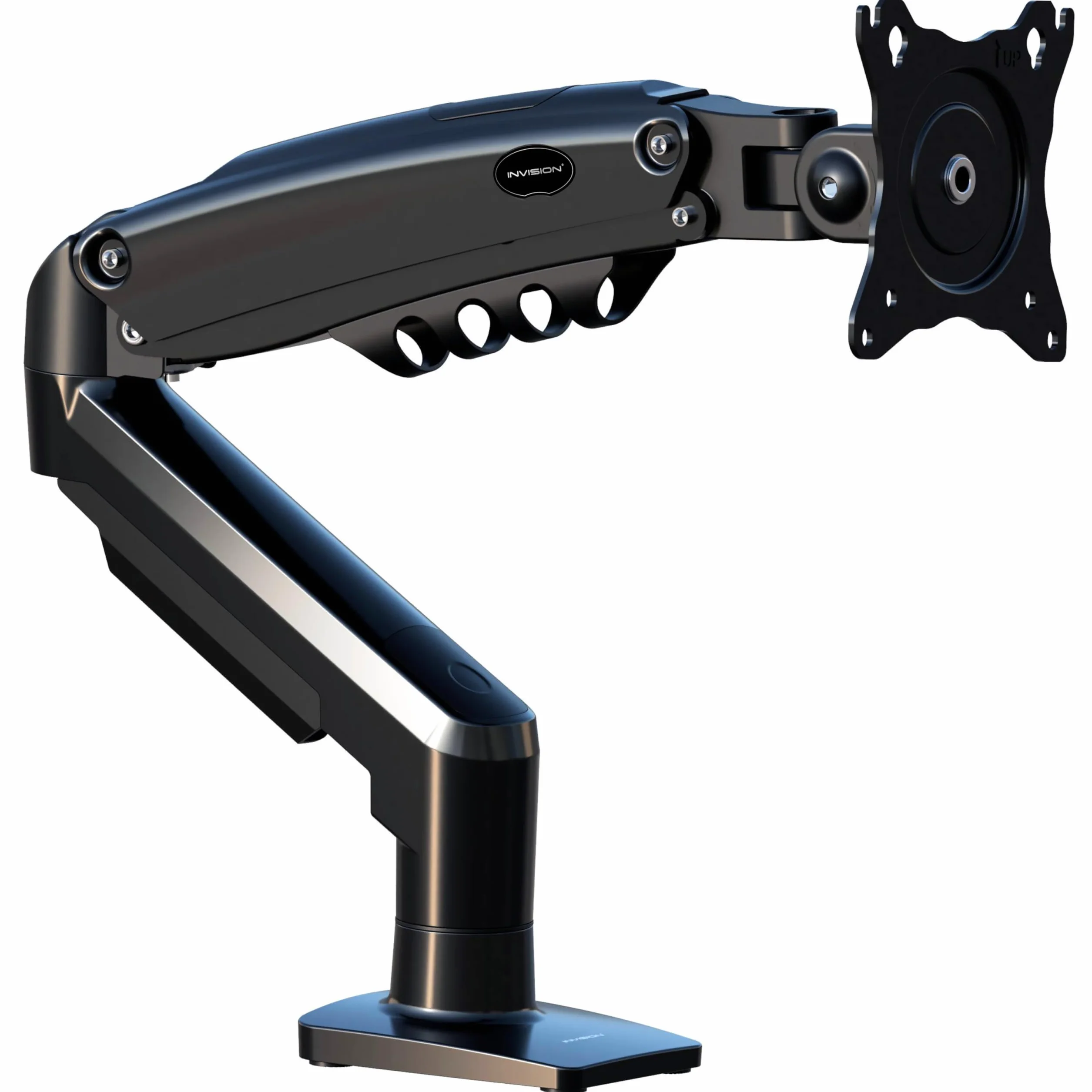 Invision Soporte Monitor Brazo para Pantallas 19-32 Pulgadas, VESA 75/100mm, Abrazadera Escritorio Soporte, Ajuste de Altura con Inclinación, Giratorio, Rotar, Capacidad Carga 2-9kg MX200 Brazo Único