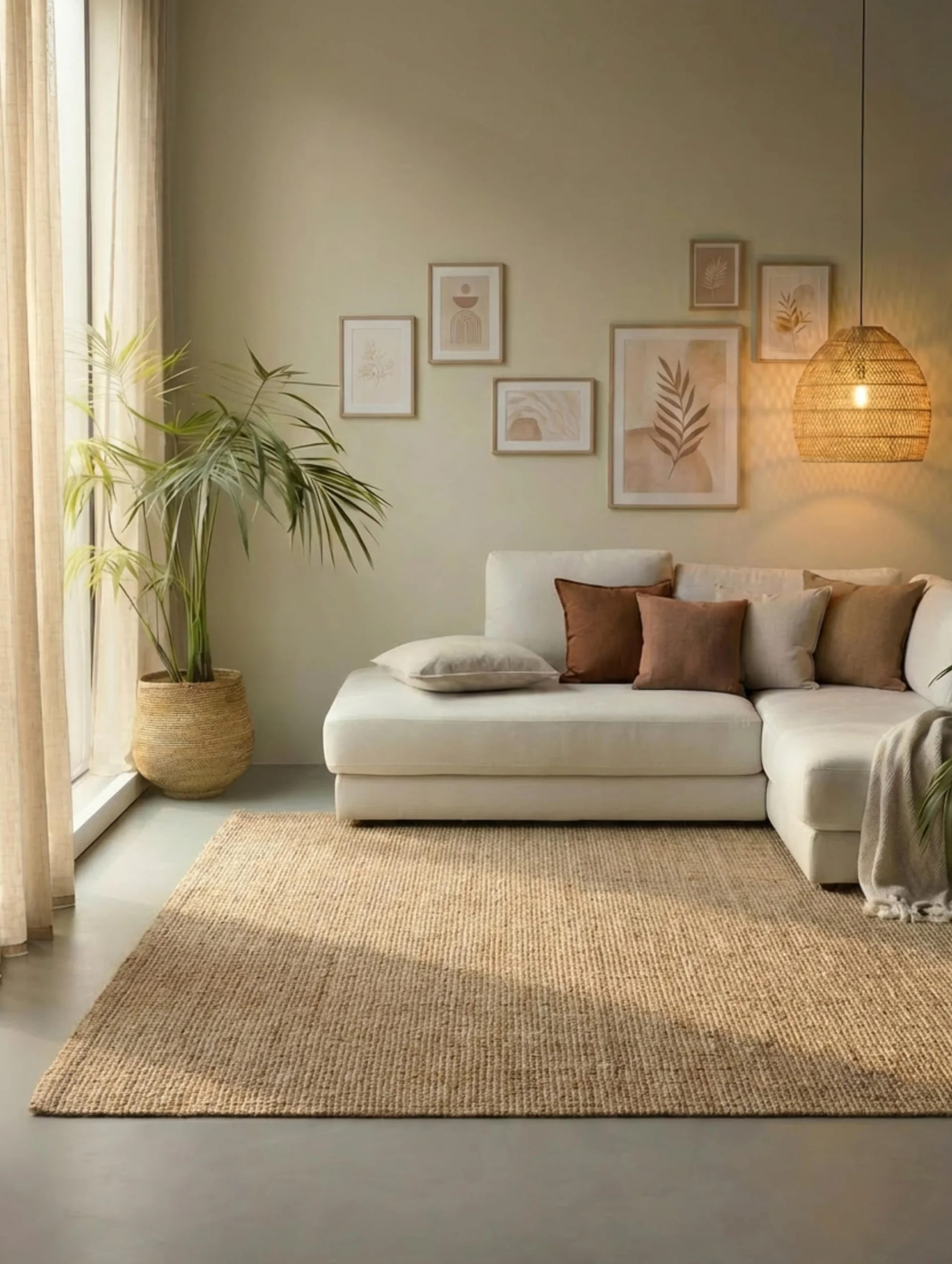 Hanse Home Alfombra de Yute Natural para salón, Dormitorio, Comedor, 190 x 280 cm, Tejida a Mano y Natural, Estilo Bohemio