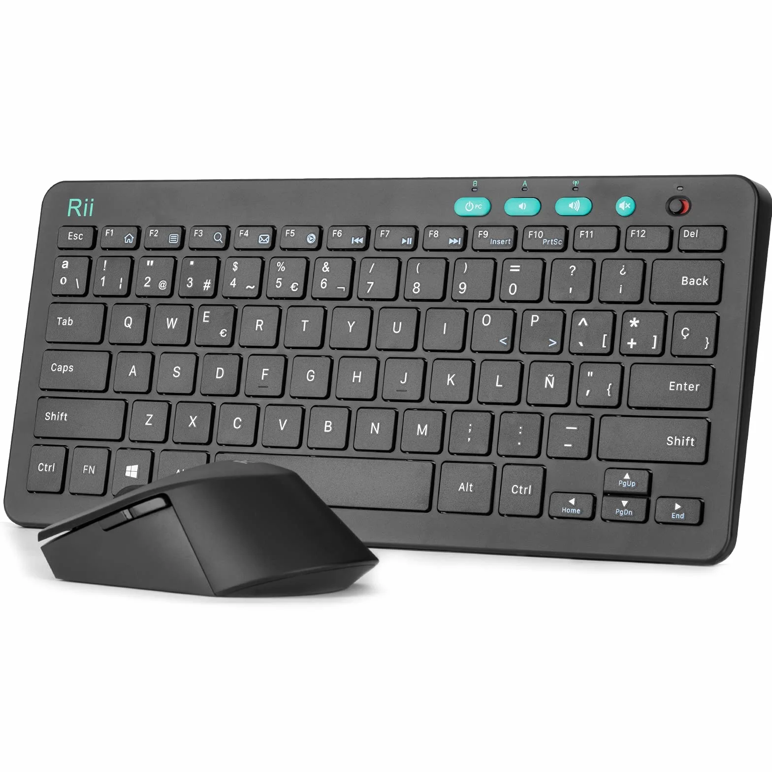Rii RKM709 Combo de Teclado Español y Ratón Inalámbrico, QWERTY Español, Negro, para Windows, Android, Chrome y Smart TV etc.