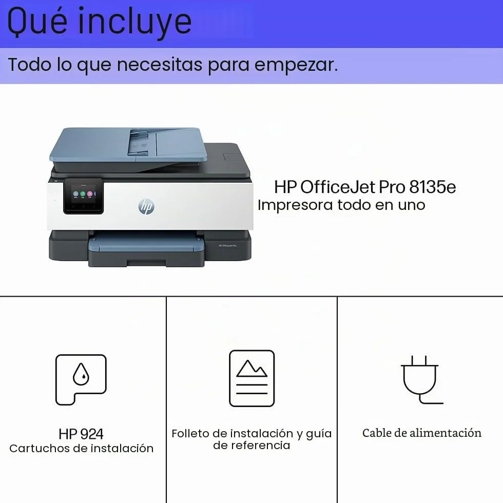 HP OfficeJet Pro 8135e 40Q47B, Impresora multifunción de inyección de Tinta A4 a Color, a Doble Cara automática, 20 ppm, Wi-Fi, Smart, 3 Meses de Tinta instantánea incluida, Gris