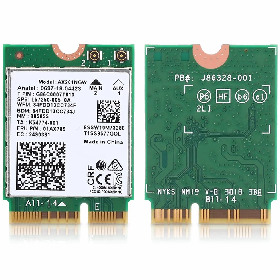 Annadue Tarjeta WiFi AX201NGW, Tarjeta Inalámbrica WiFi 6 para 10 X 64 bits, Tarjeta de Red Inalámbrica Bluetooth 5.2 con Interfaz 6 Gigabit 2400M M.2.CNVio2