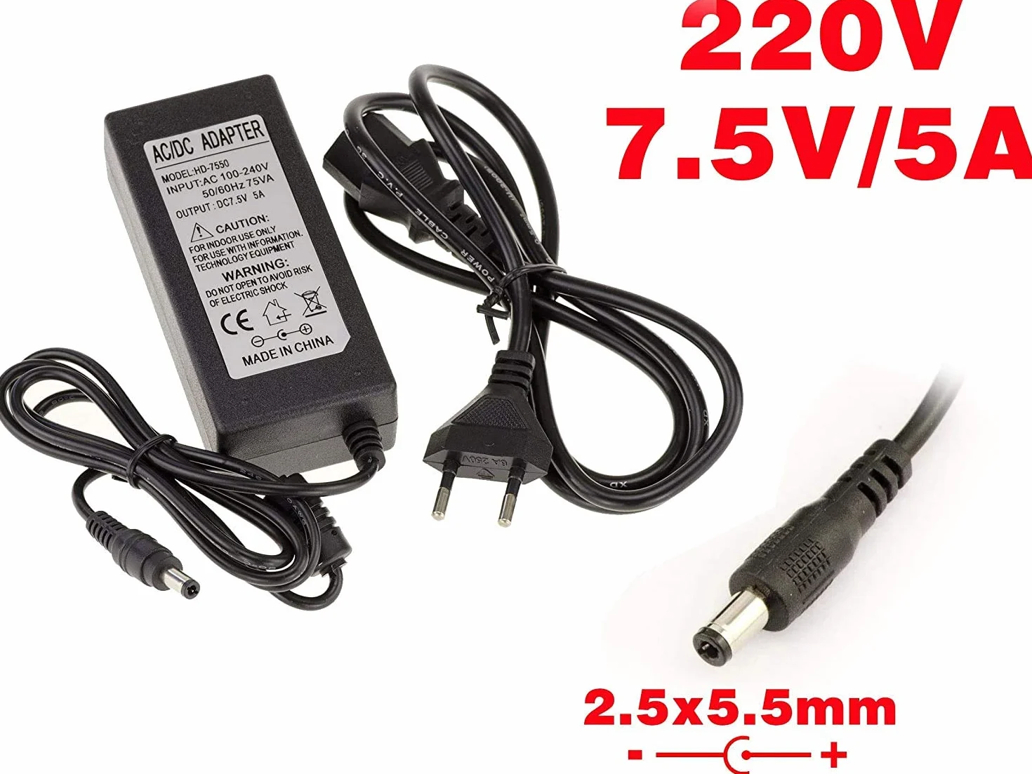 KALEA-INFORMATIQUE Fuente de alimentación de 220 V a 7,5 V CC 5 A con Conector de 2,5 mm x 5,5 mm (diámetros Interno/Externo)