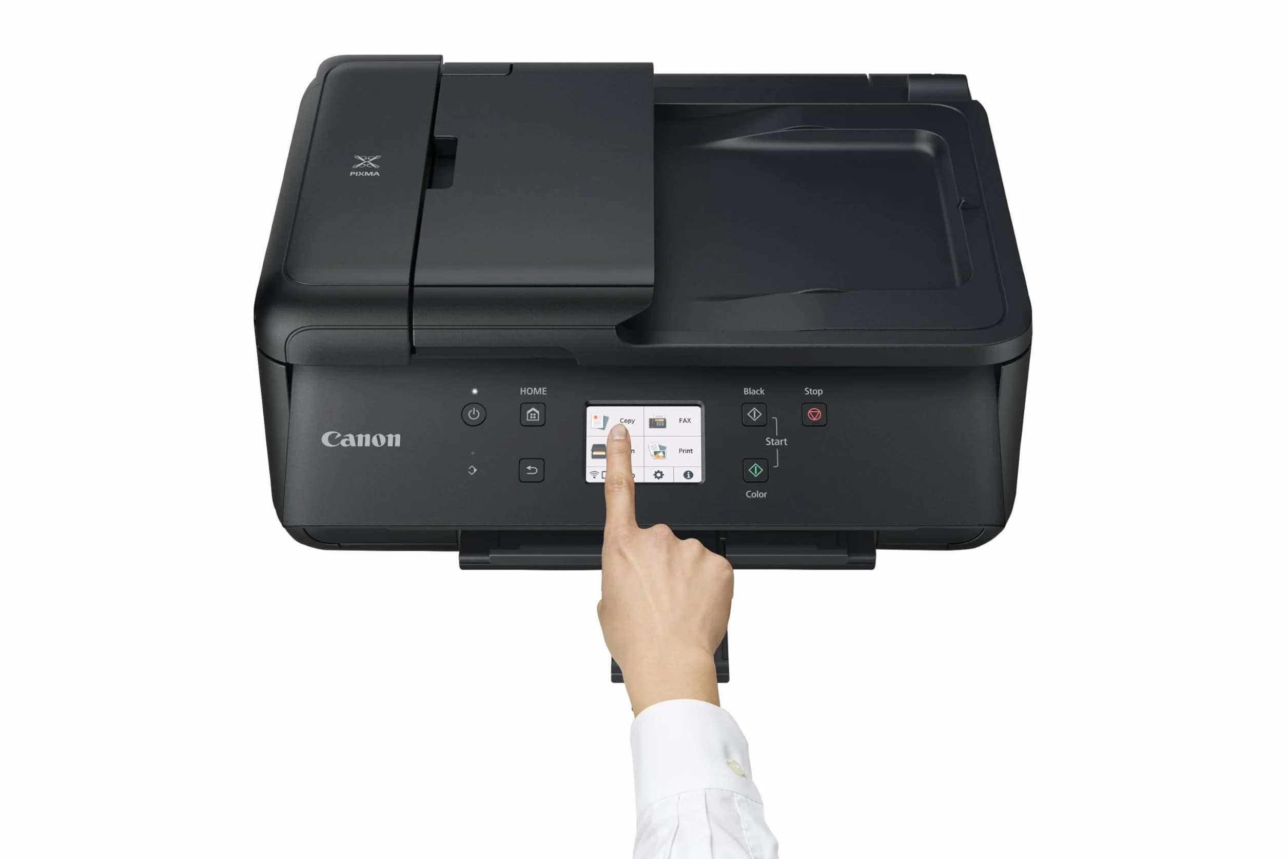 Canon Pixma TR7650 Impresora Multifunción 4 en 1, Sistema de Inyección de Tinta, Copiar, Imprimir, Escanear, Fax, WiFi, 5 Cartuchos de Tinta Independientes, ADF 20 Hojas, Pantalla Táctil, A4, Negro