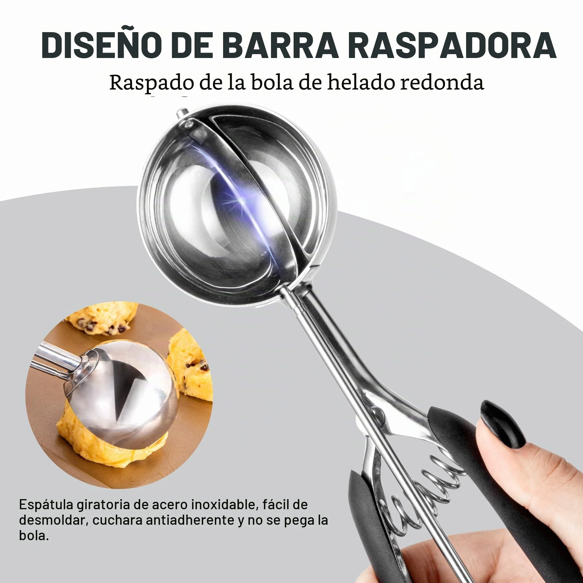 TJ POP Cuchara de Helado Grande 6cm Acero Inoxidable Gatillo Mango Cómodo
