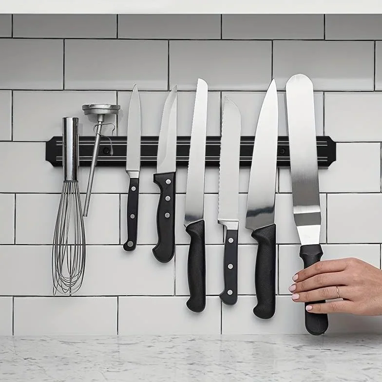 CHEFZOCO Barra Magnética para Cuchillos Acero Inoxidable 33 cm Negro