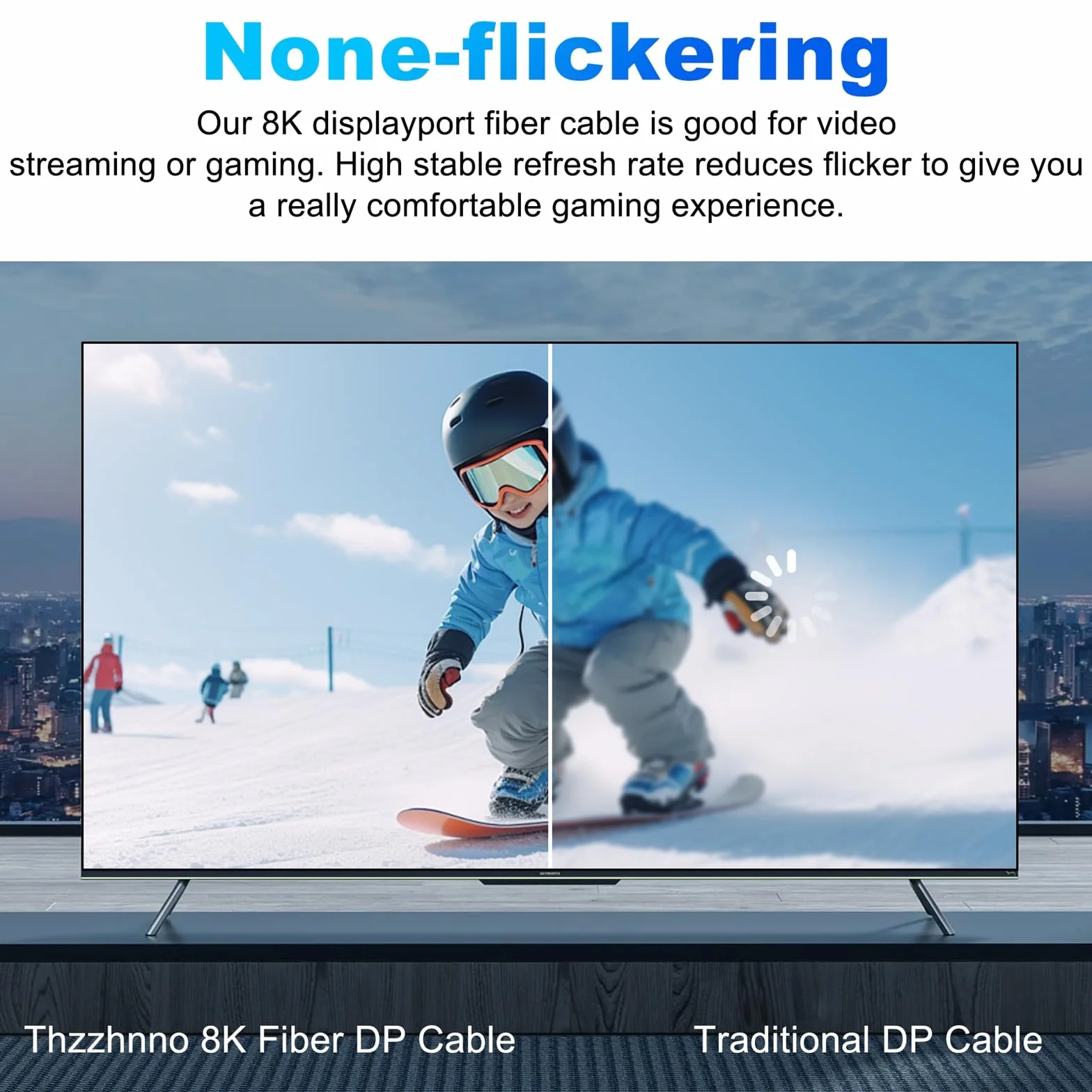 Cable de Fibra óptica DisplayPort 4K 8K 50M, DP a DP 1.4 Cable 8K@30Hz 4K@144Hz, 2K@165Hz, 32.4Gbps Compatible con HDR, G-Sync FreeSync para laptop, PC, TV
