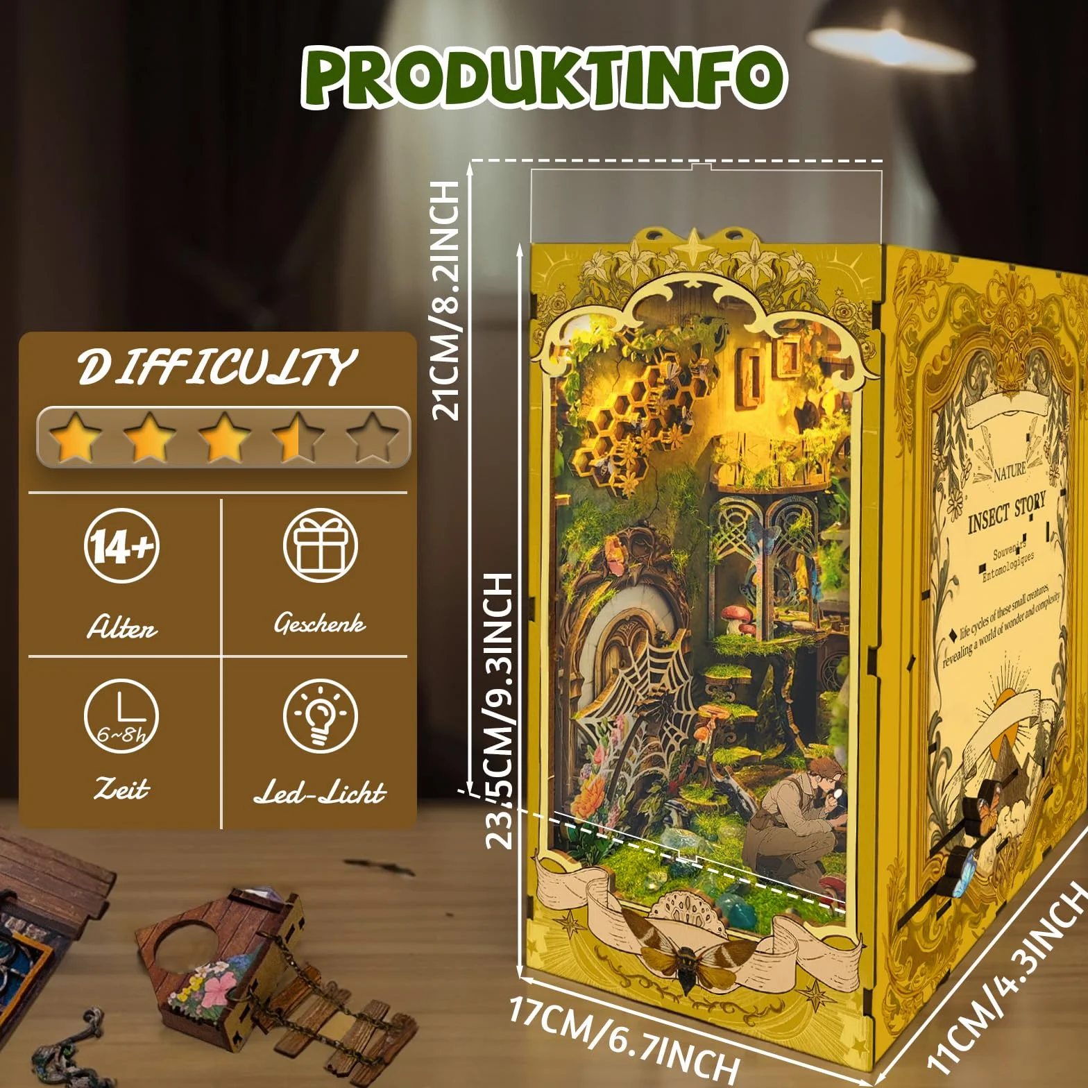 Ulikey Book Nook Kit DIY Miniatura de Madera con Luces LED