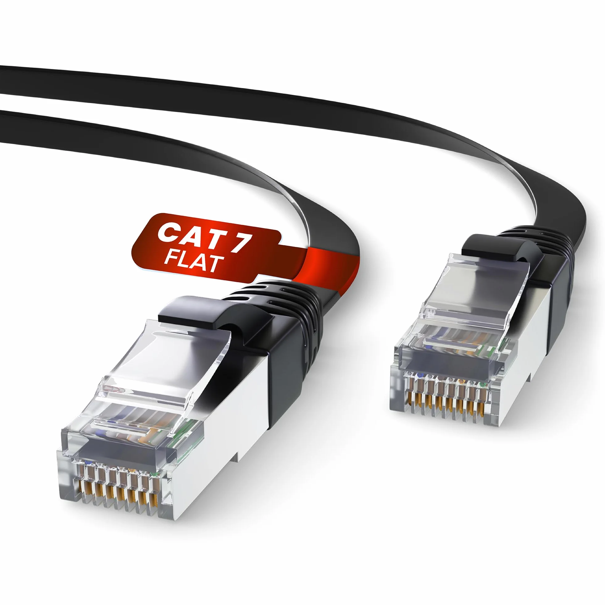 Mr. Tronic Flat Cable Ethernet Cat 7 De 20m, Cable de Red Plano LAN con Conectores RJ45 para Internet Rápida & Fiable - Cat7 con Conexión | 10 Gbps Internet SFTP (20 Metros, Negro)