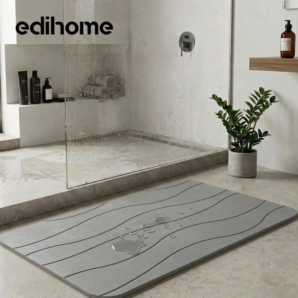 Alfombra Diatomita Baño 40x60 cm Piedra Secado Rápido Antideslizante con Lija Antimoho Gris Claro
