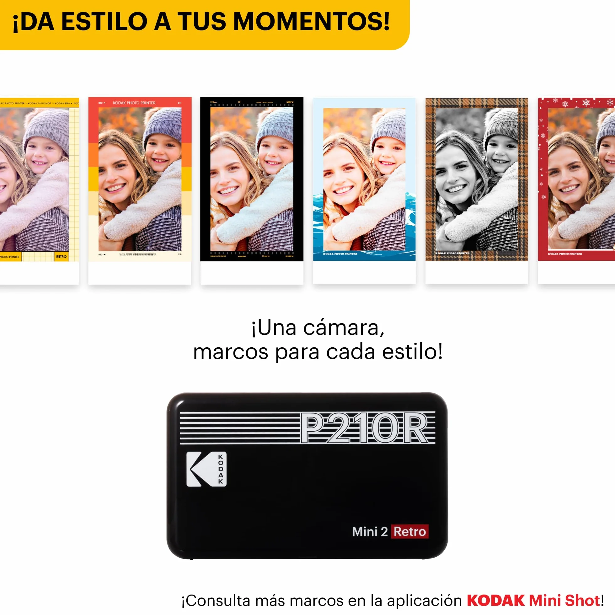 KODAK Mini 2 Retro 4Pass Impresora de Fotos Portátil (5,3x8,6cm) + Pack de Regalo con 68 Hojas (8 Hojas Iniciales + 60 Hojas) - Amarillo
