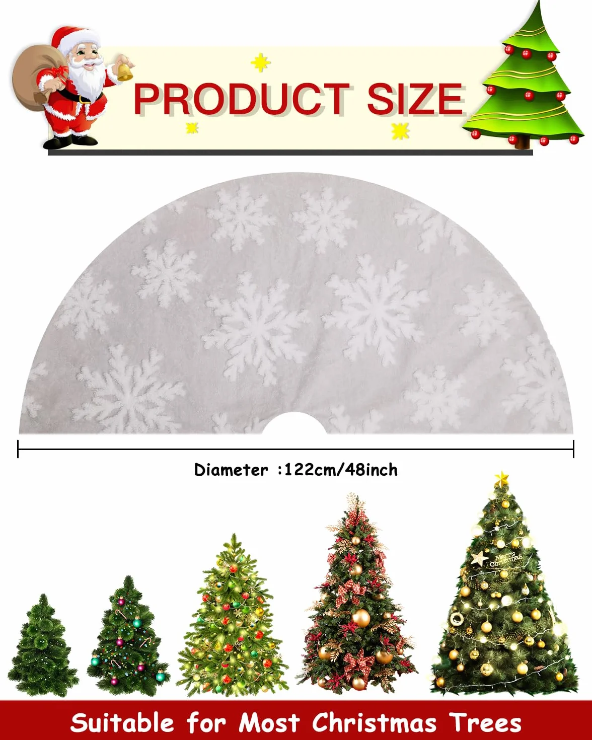 Falda de Árbol de Navidad 122CM Blanca con Copos de Nieve Gris 48 Inches