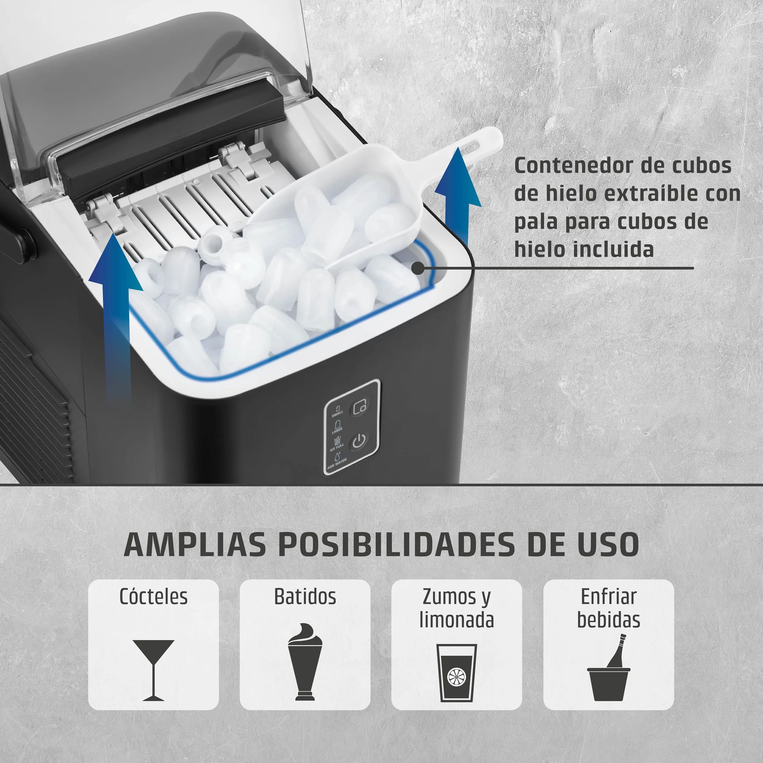 CASO IceChef compacta, máquina de cubitos de hielo para encimera, 1 L tanque, 12 kg/24h