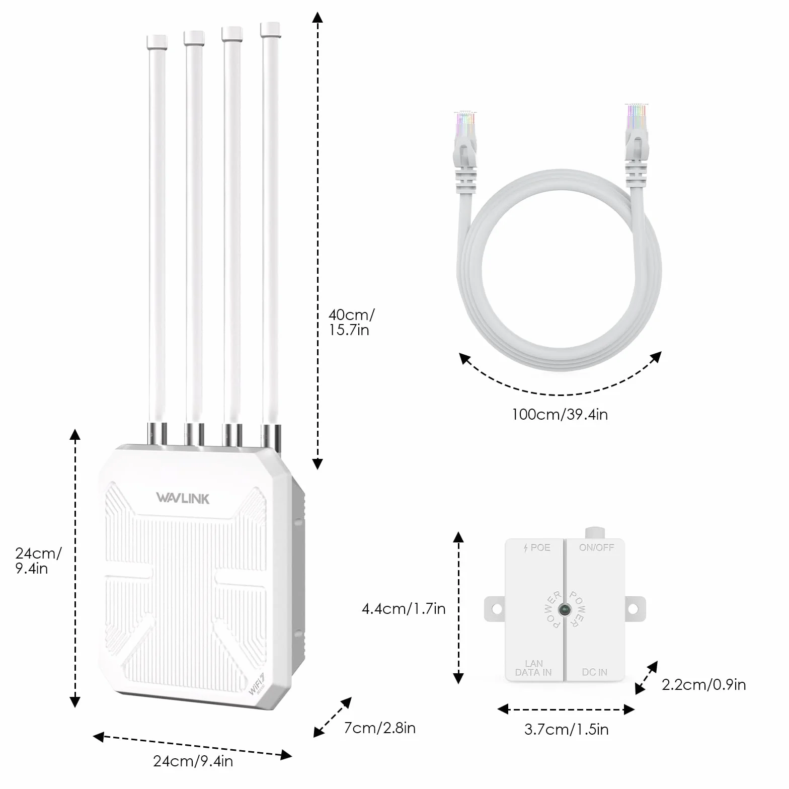 Router WiFi 7 WAVLINK Exterior BE5100 Mesh, Repetidor, Punto de Acceso, IP67 Impermeable, Protección Antirrayos 4KV, PoE Activo/Pasivo, Antenas 8dBi, Largo Alcance para Zonas Rurales y Empresas
