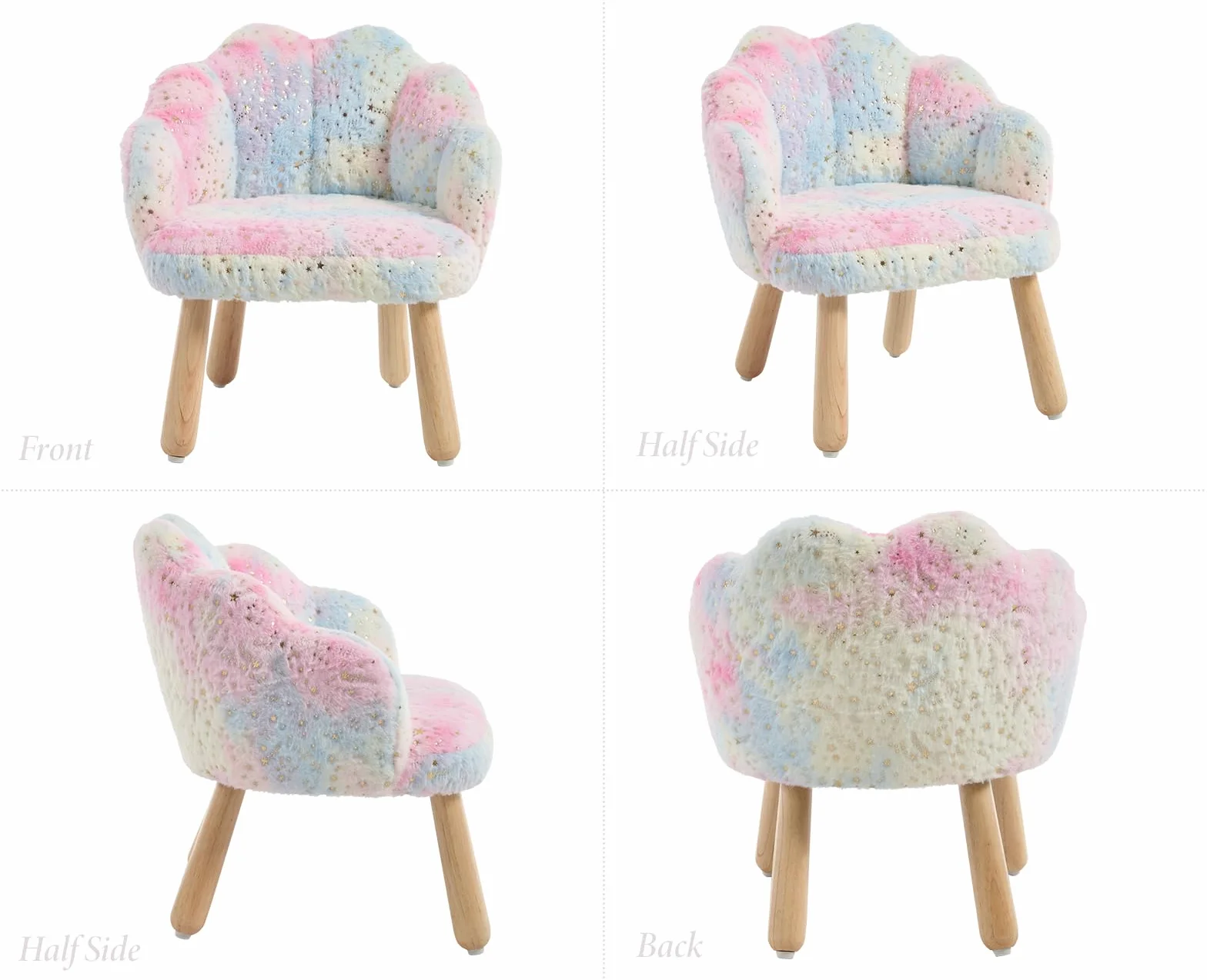 Sillón Infantil de Piel Sintética con Diseño de Estrellas y Reposabrazos, Arcoíris Rosa