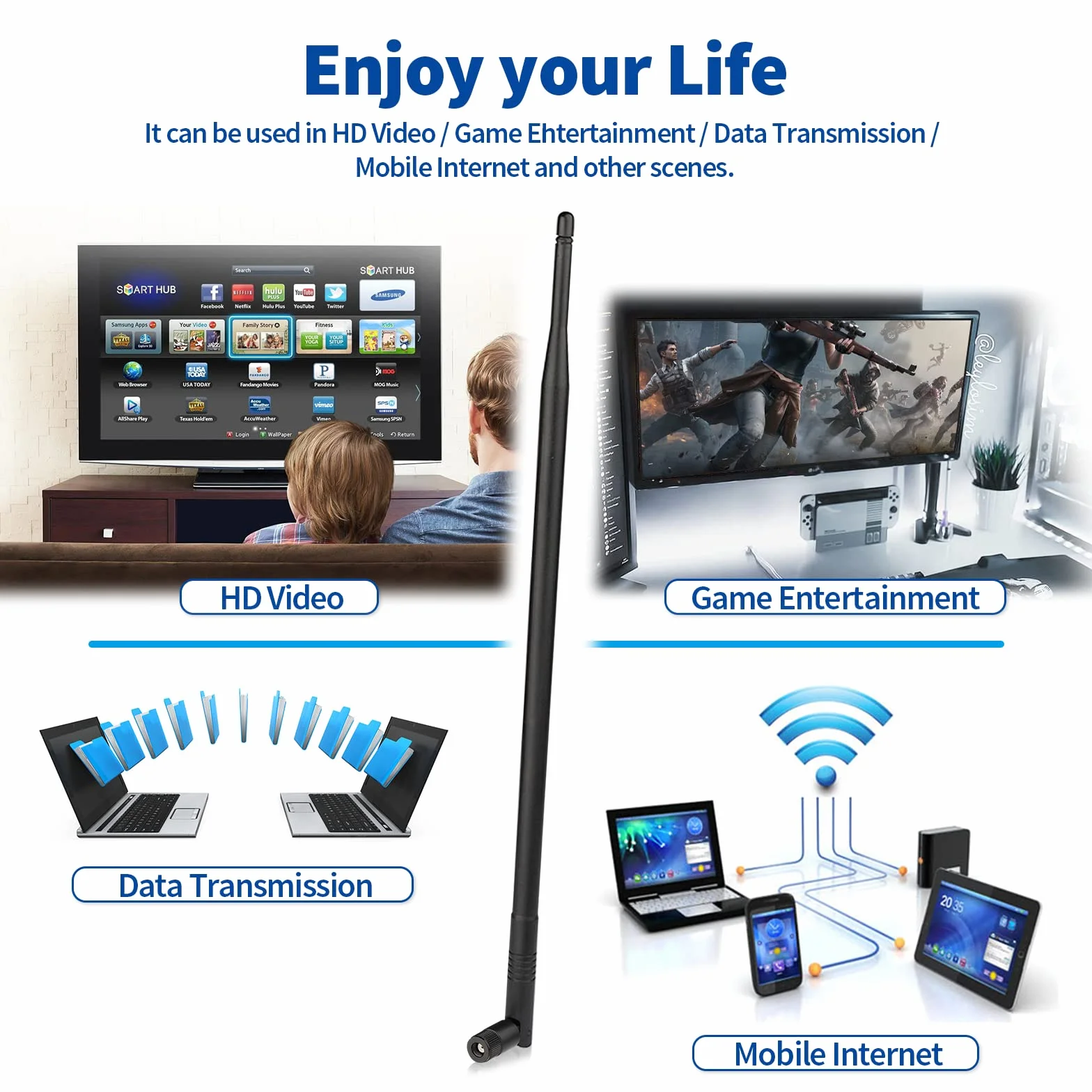 Eightwood Antena WiFi de 2,4 G, 12 dBi, basculante y giratoria, RP SMA, 2 unidades para tarjeta WiFi, tarjetas PCI, router inalámbrico, Bluetooth, ZigBee multidireccional