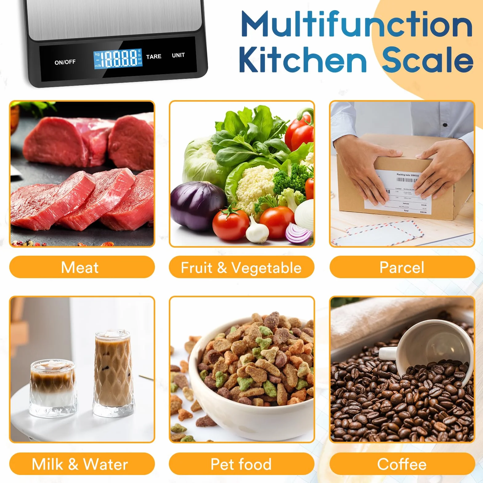 Zivacate Báscula Cocina Digital 5kg/11 lb Precisión 1 g/0,05 oz Acero Inoxidable con Función de Tara