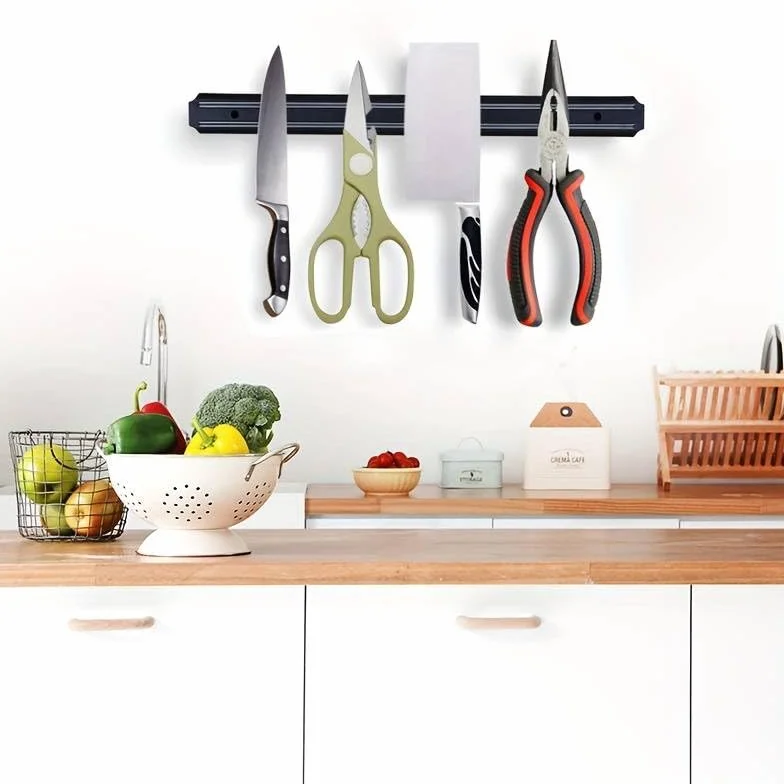 CHEFZOCO Barra Magnética para Cuchillos Acero Inoxidable 33 cm Negro