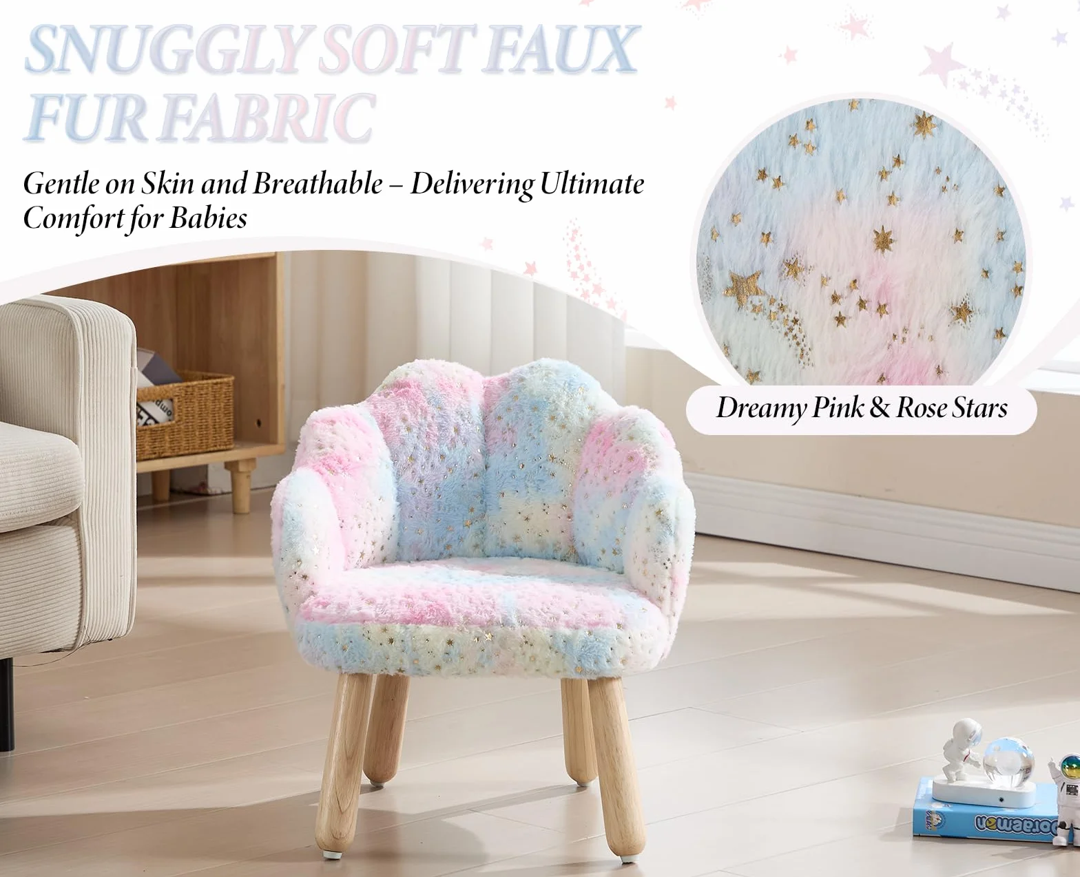 Sillón Infantil de Piel Sintética con Diseño de Estrellas y Reposabrazos, Arcoíris Rosa