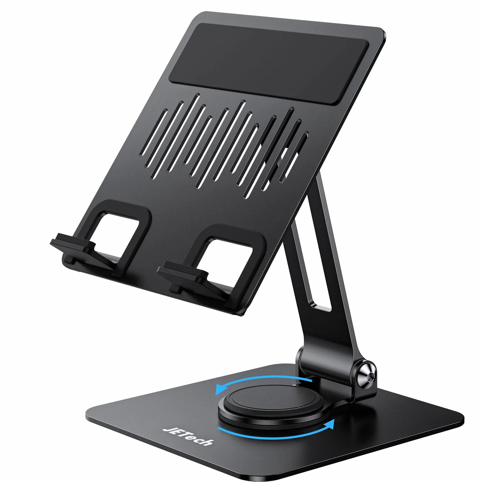 JETech Soporte Tablet, Soporte Escritorio Giratorio Ajustable con Base Giratoria de 360 Grados, Cuna Plegable para iPad/iPad Air/Pro/Mini, Galaxy Tab A11/A9/S11/S10 FE, Tab/Phones(4-13"), Negro