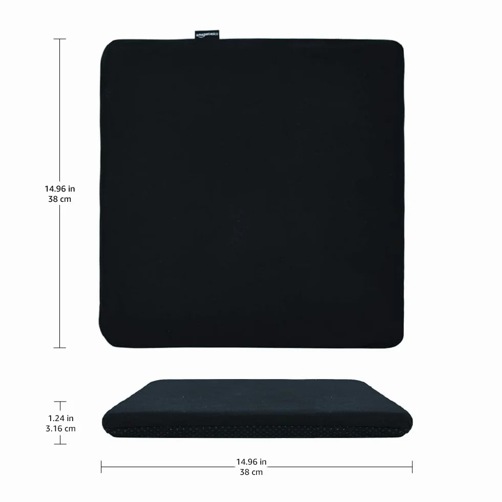 Amazon Basics Cojín de asiento de espuma viscoelástica, 37.6 x 38 x 3.3 cm, negro