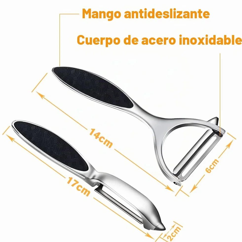 Pelador de Verduras Acero Inoxidable, Cuchilla Giratoria Mango Ergonómico