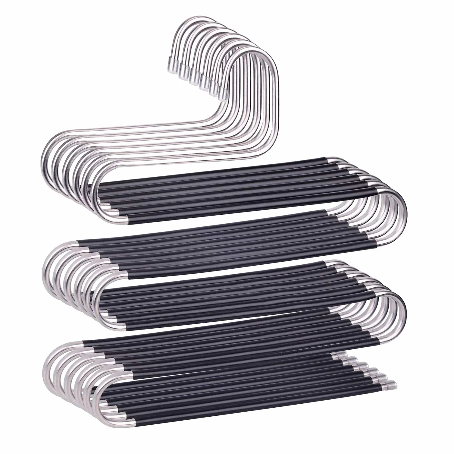 devesanter Perchas antideslizantes para pantalones, ahorro de espacio, 6 unidades, en forma de S, de acero inoxidable, bufandas, para colgar en color negro