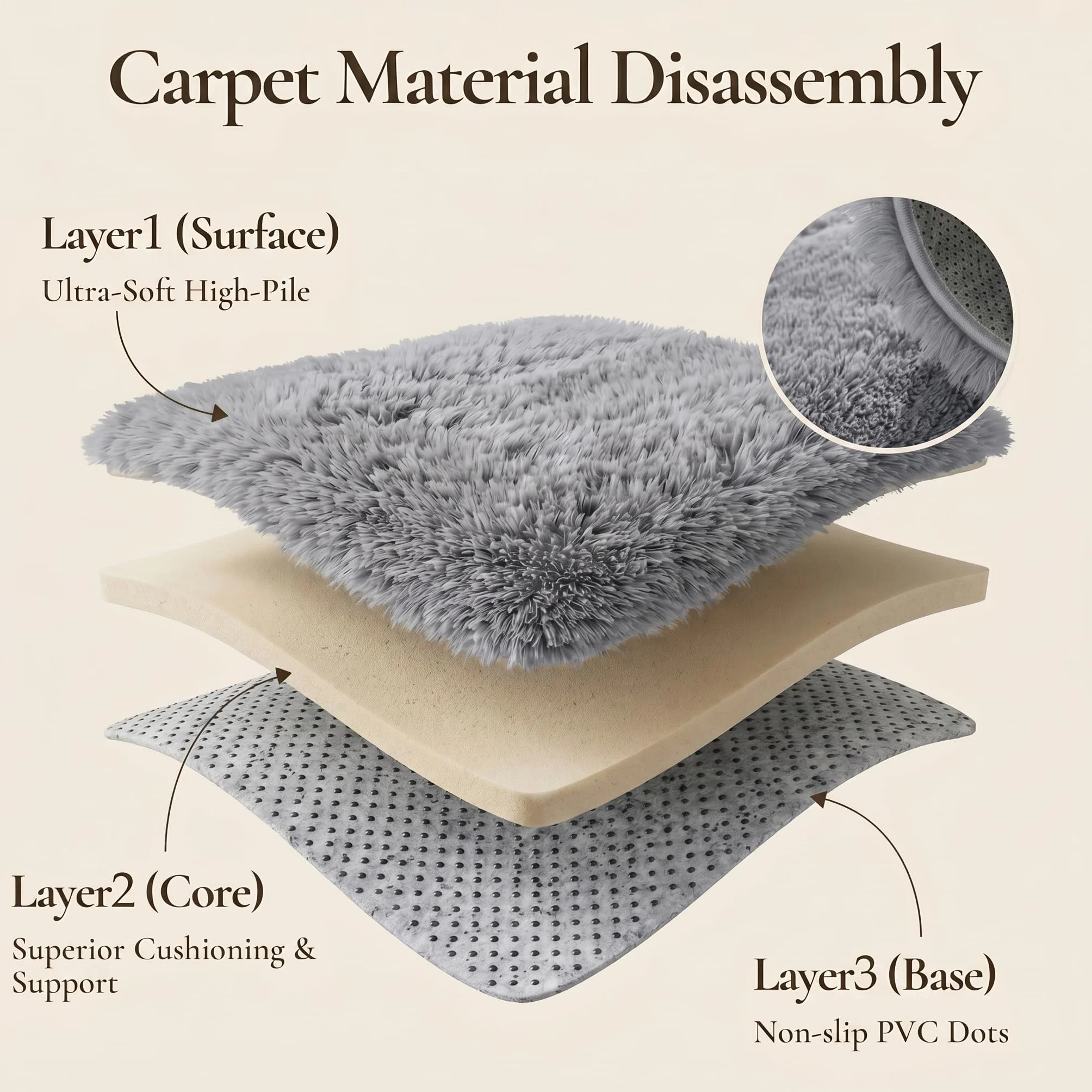 BEIMO Alfombra Pelo Largo Shaggy Moderna 120CM Redondo Gris Oscuro Antideslizante Salón Dormitorio