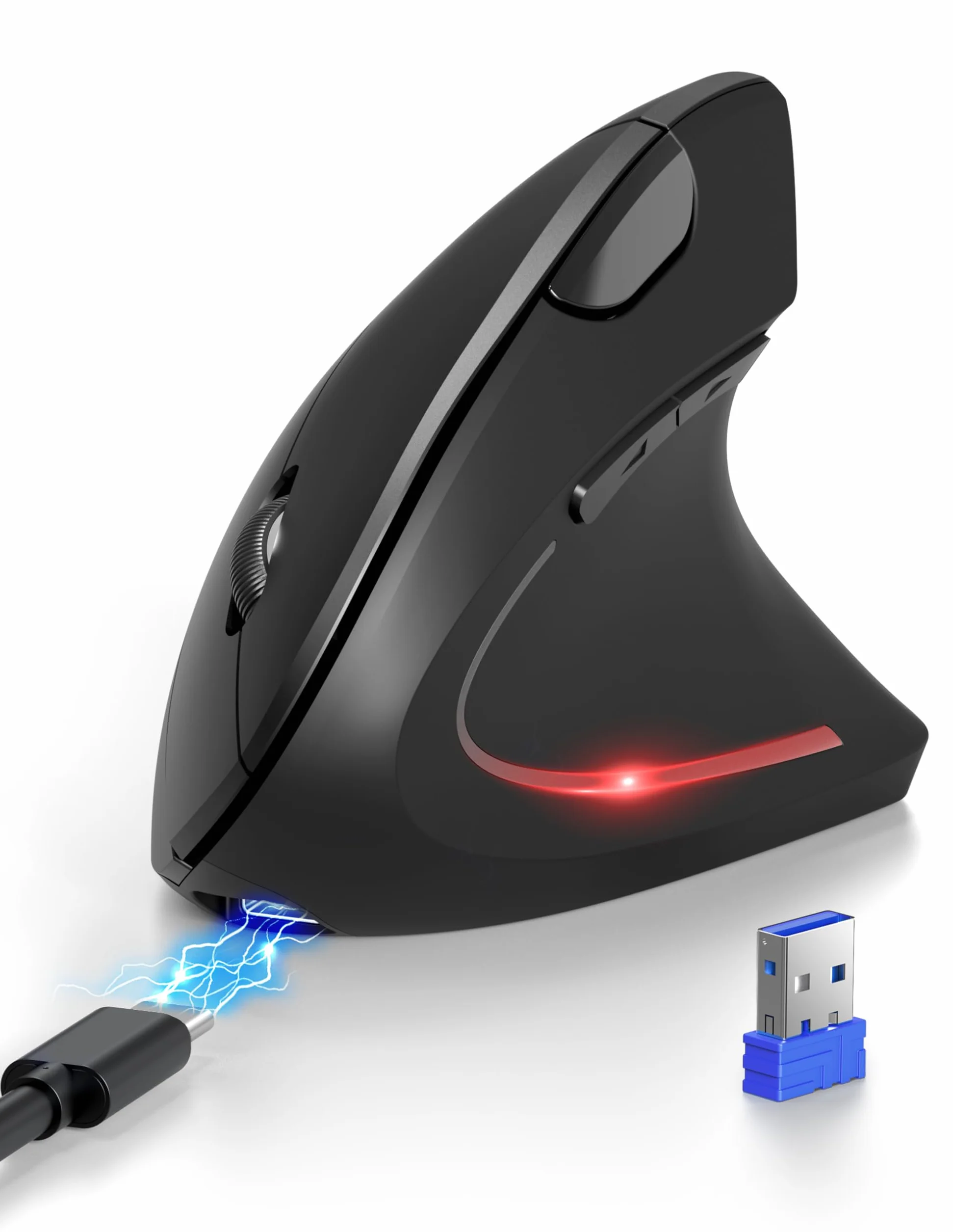 TECKNET Ratón Bluetooth Ergonómico, Raton Vertical Inalámbrico Recargable (BT 5.0/3.0 + 2.4G), 6 Niveles de Ajuste hasta 4800 dpi, Ratón Inalámbrico óptico Silencioso para Windows, Mac, Portátil